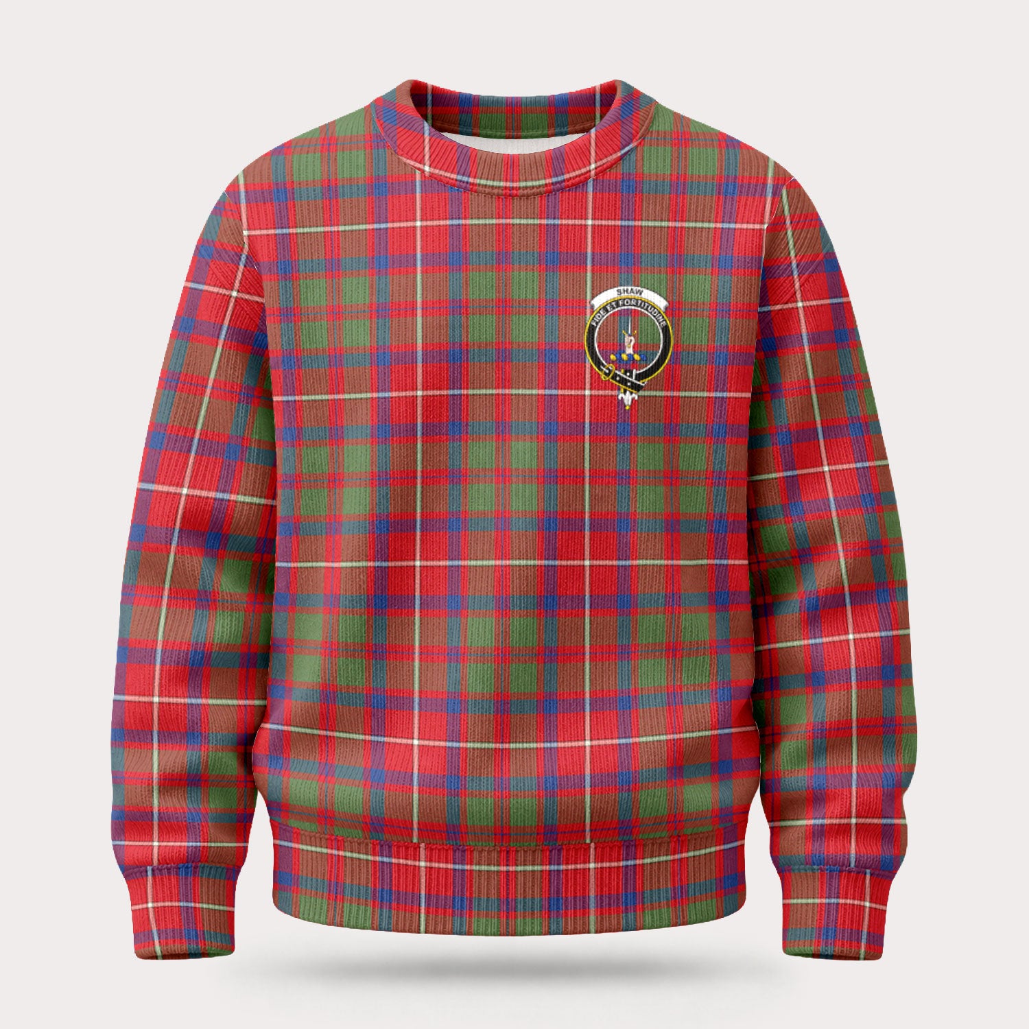 Shaw Red Modern Tartan Crest Sweater