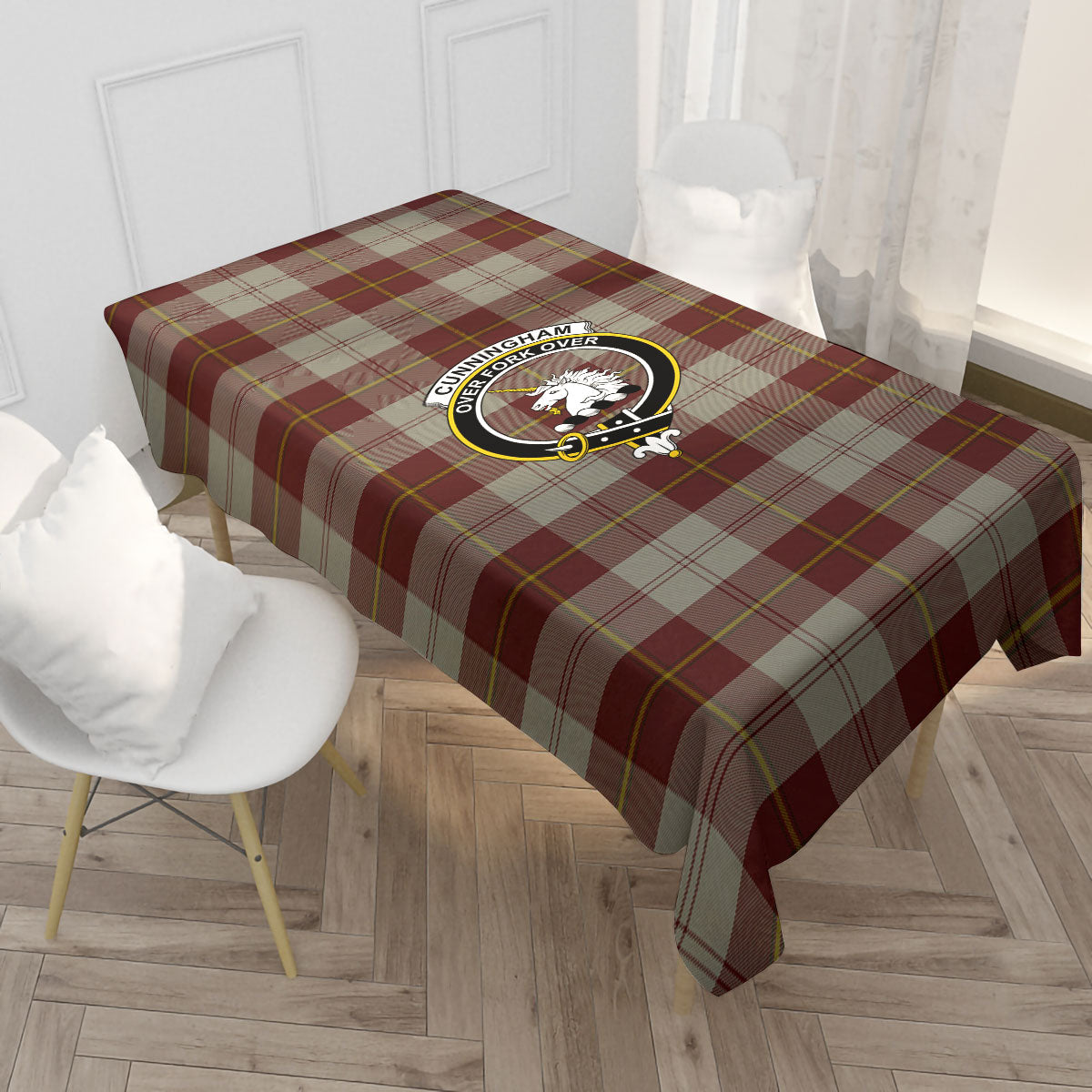 Cunningham Burgundy Dancers Tartan Crest Tablecloth