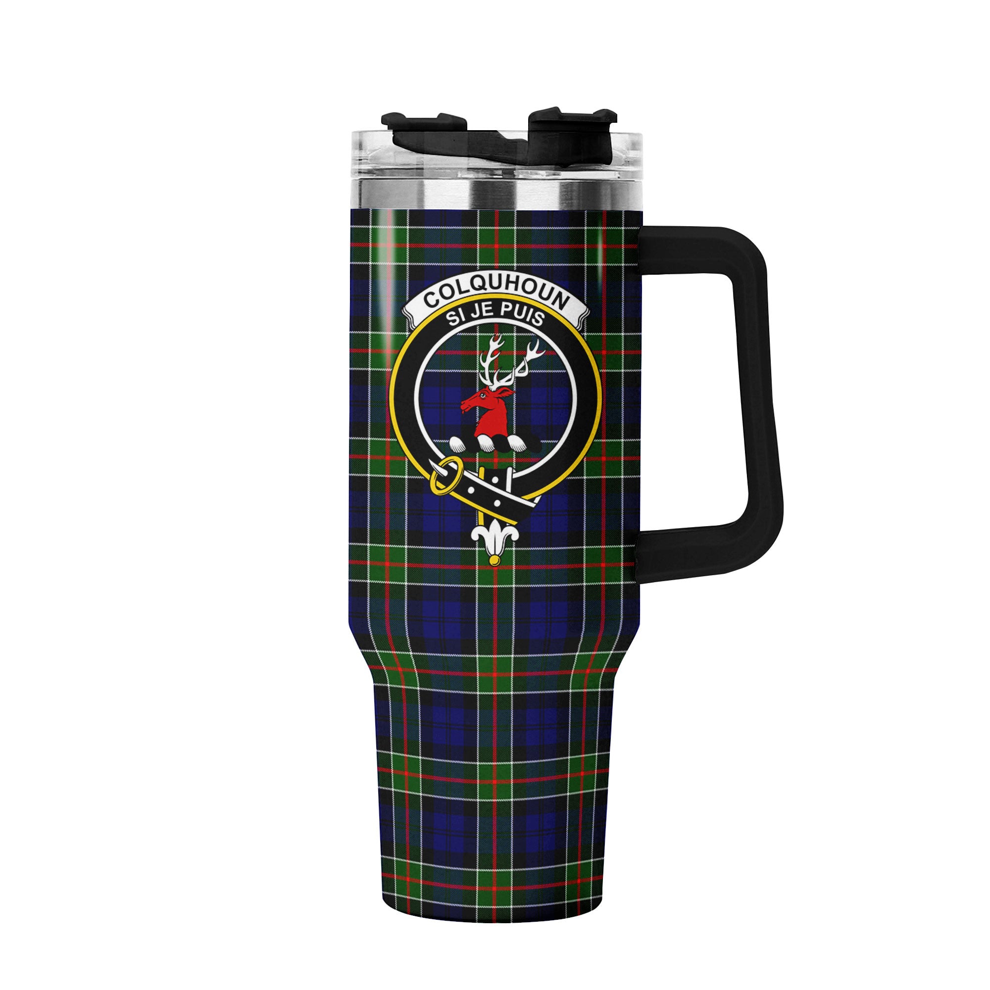 Colquhoun Modern Tartan Crest 40 oz Insulated Tumbler with Handle