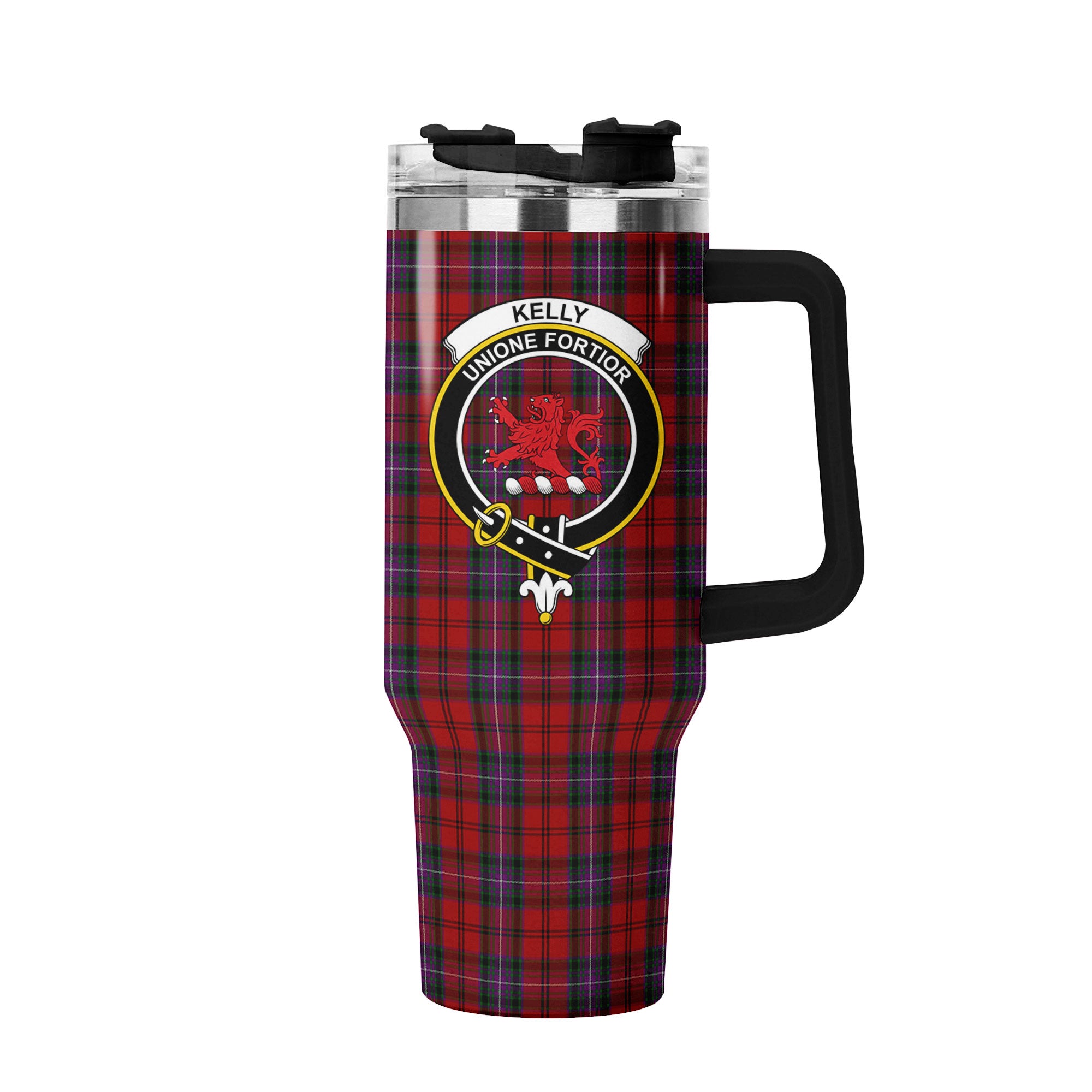 Kelly of Sleat Red Tartan Crest 40 oz Insulated Tumbler with Handle