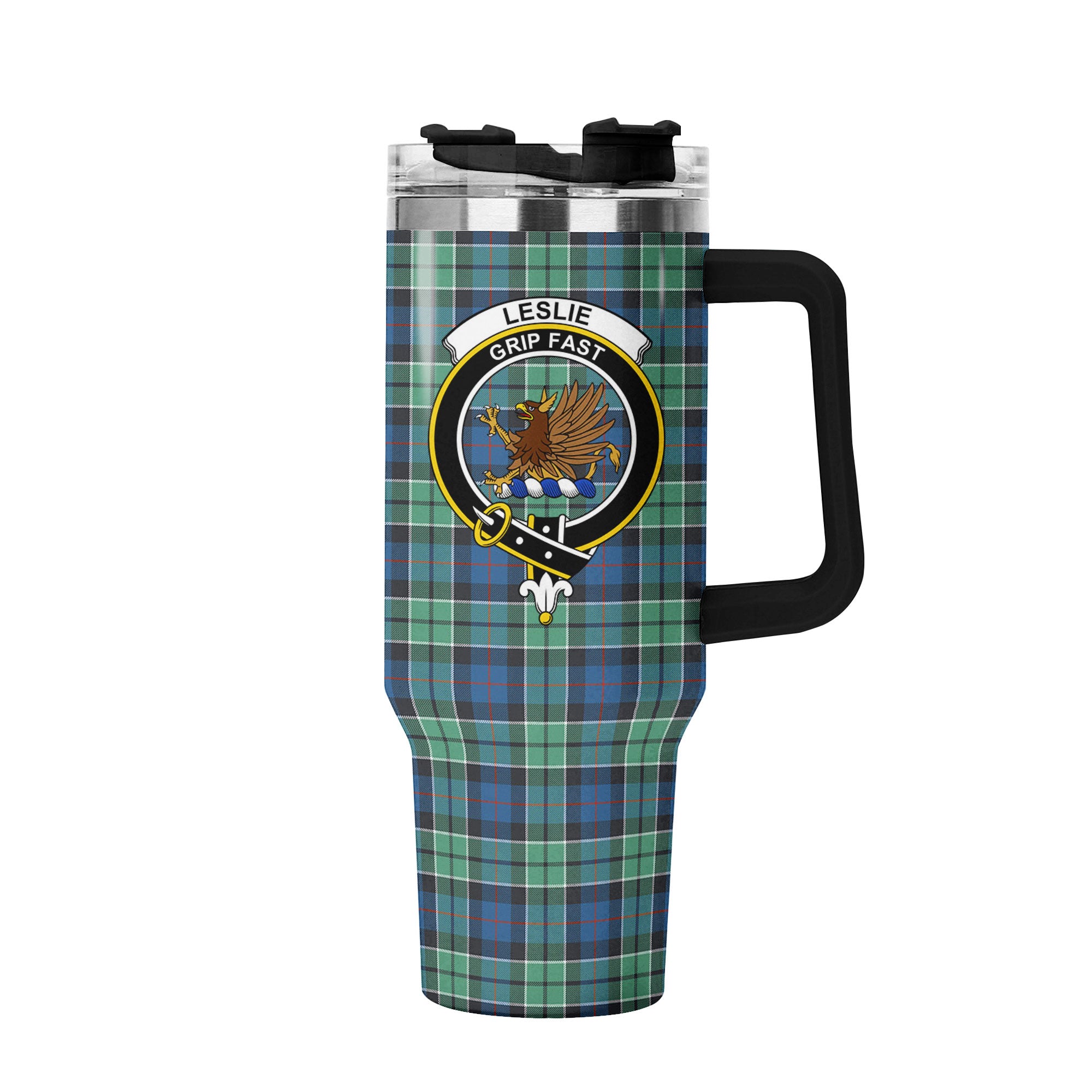 Leslie Hunting Ancient Tartan Crest 40 oz Insulated Tumbler with Handle