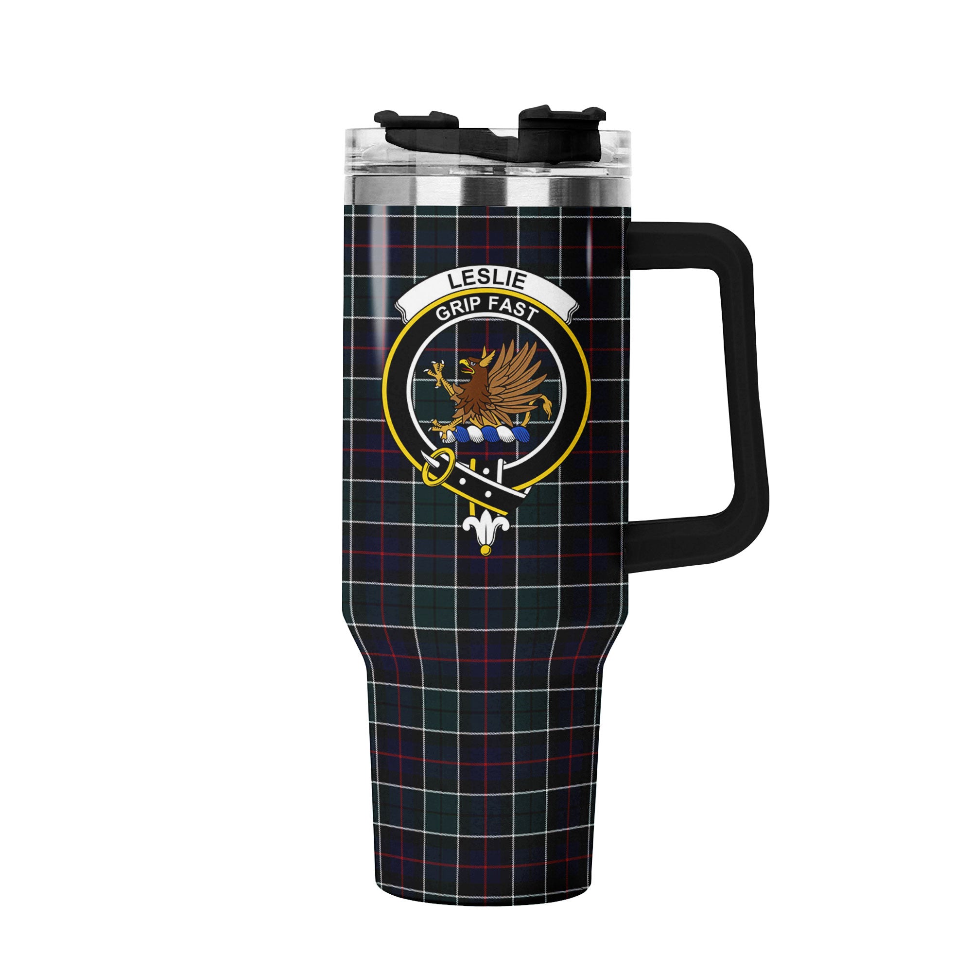 Leslie Hunting Modern Tartan Crest 40 oz Insulated Tumbler with Handle