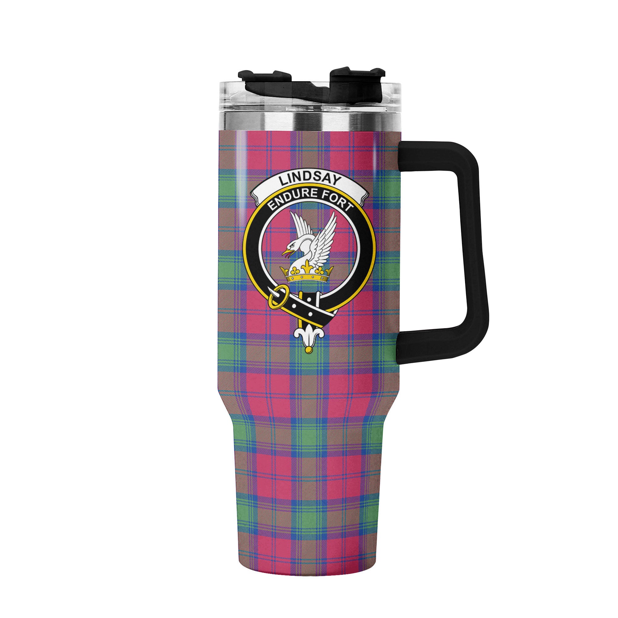 Lindsay Ancient Tartan Crest 40 oz Insulated Tumbler with Handle