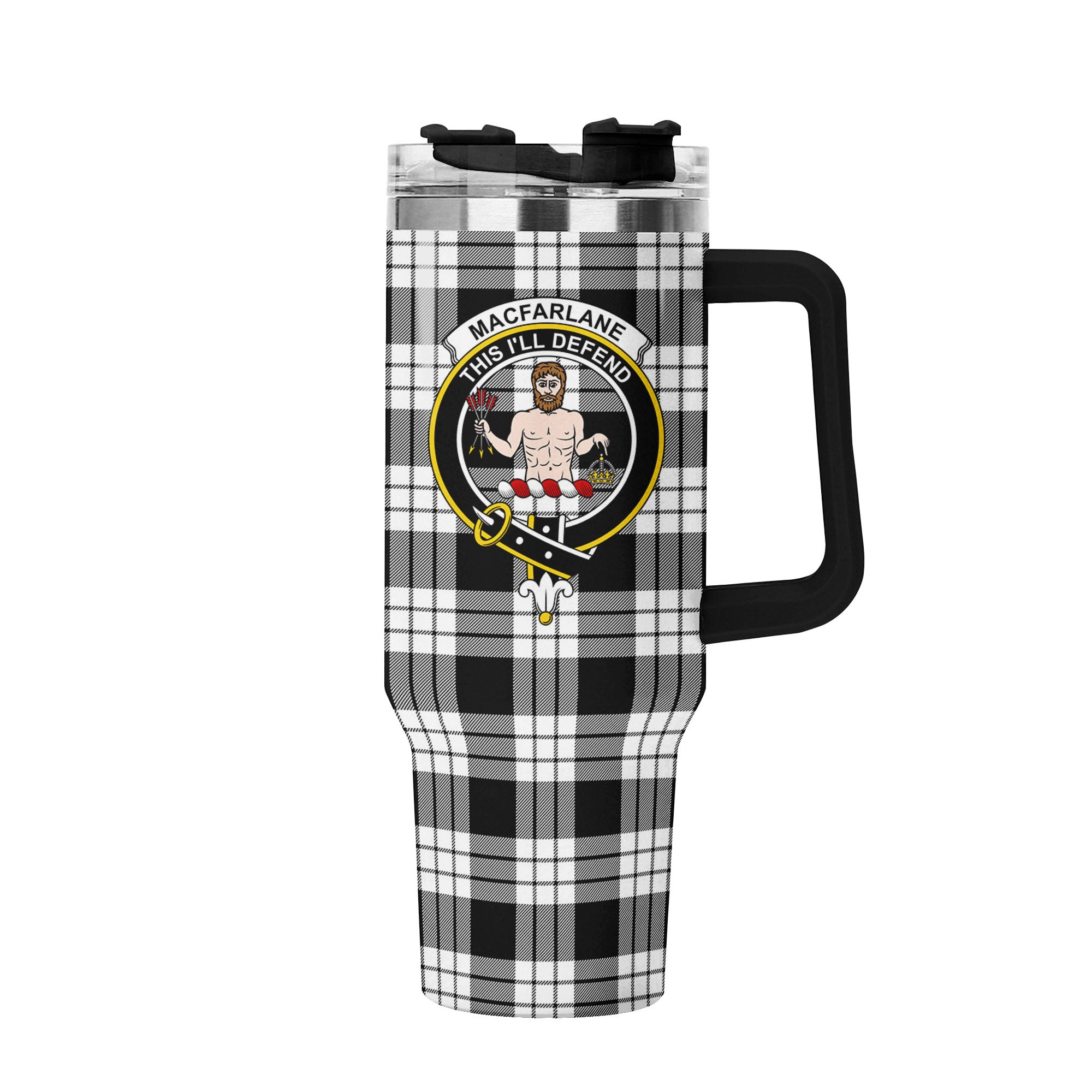 MacFarlane Black - White Tartan Crest 40 oz Insulated Tumbler with Handle