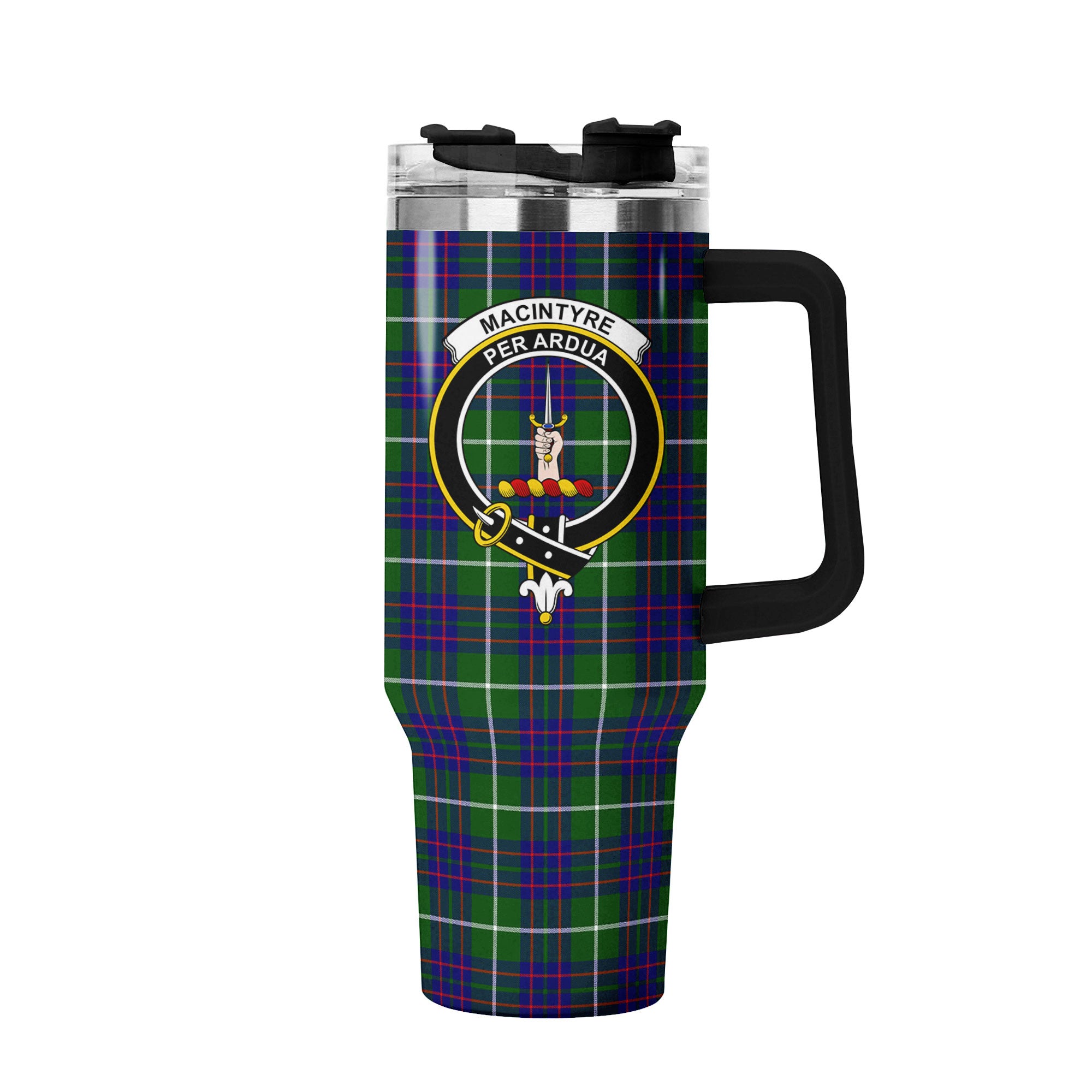 MacIntyre Hunting Modern Tartan Crest 40 oz Insulated Tumbler with Handle