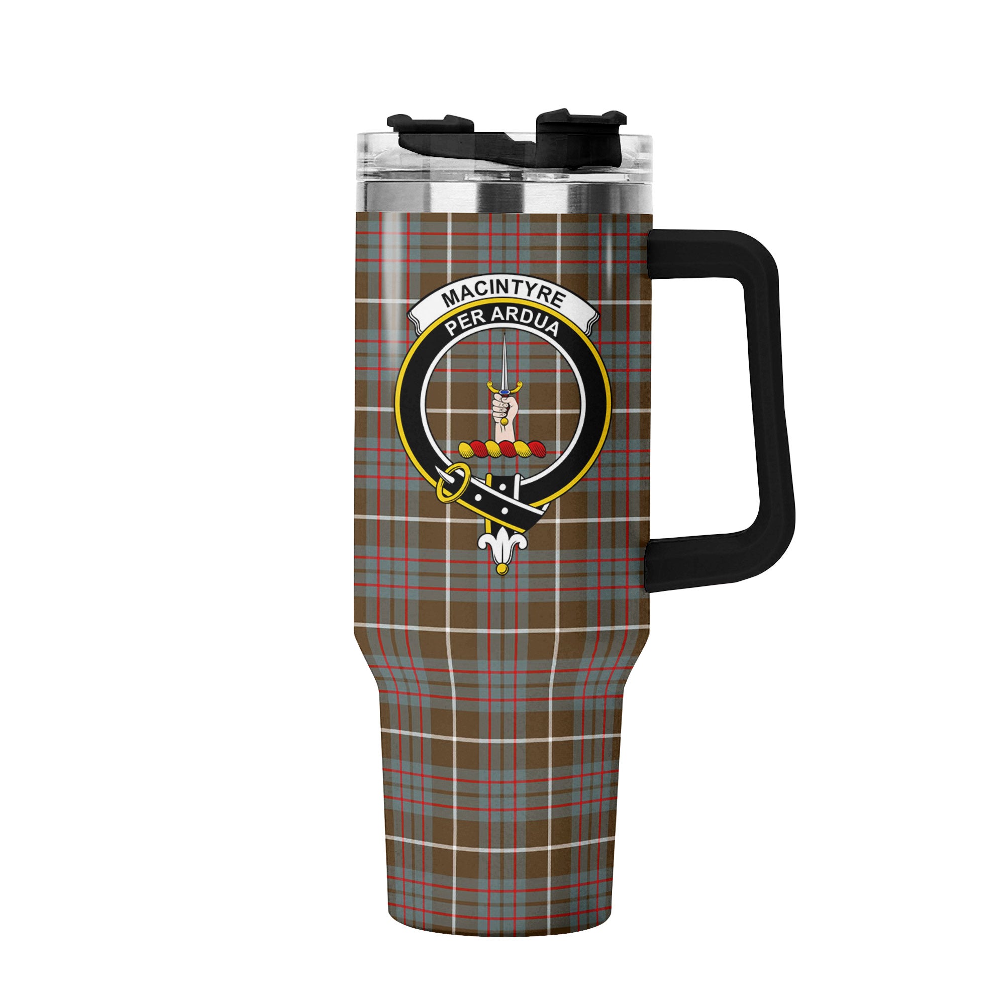MacIntyre Hunting Weathered Tartan Crest 40 oz Insulated Tumbler with Handle