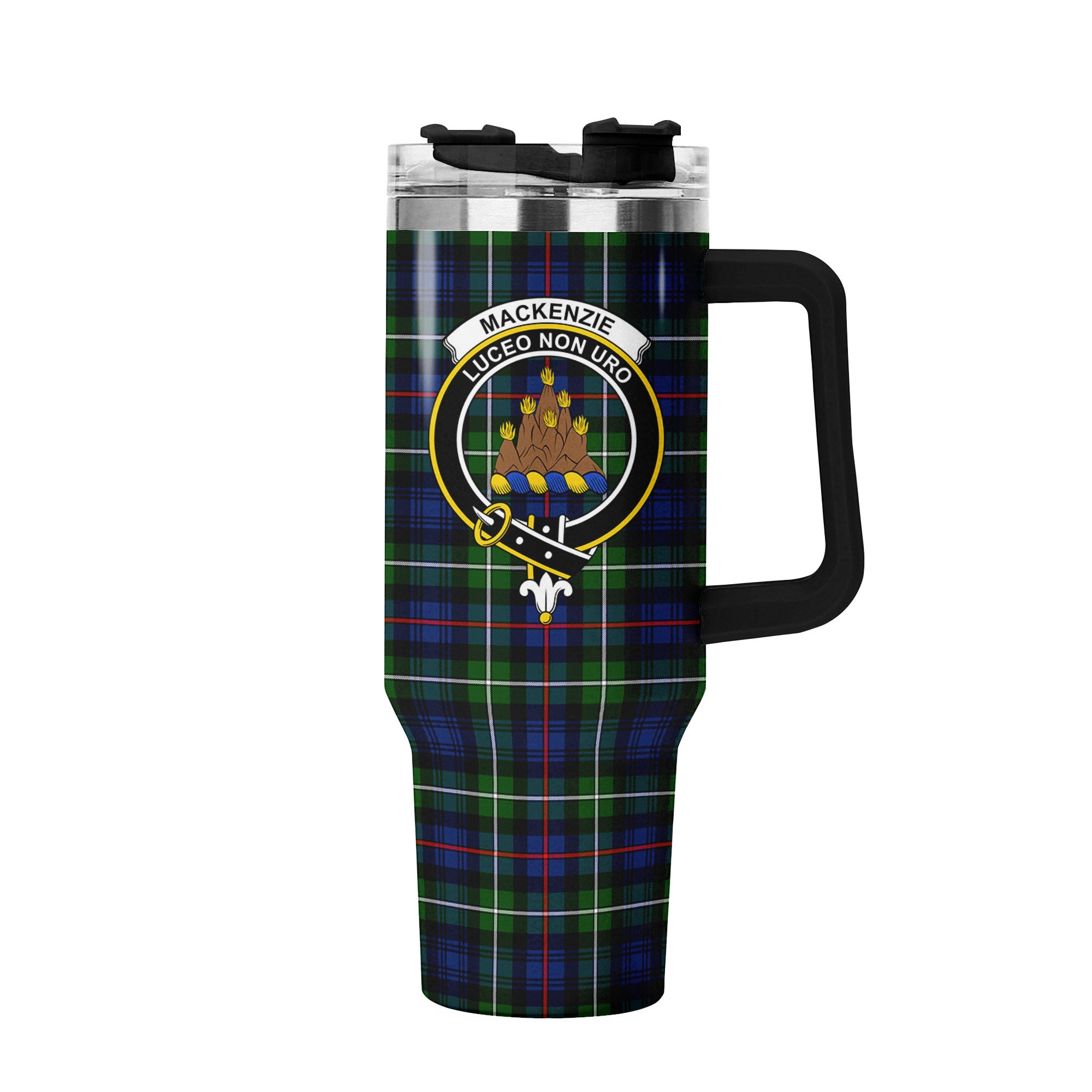 MacKenzie Modern Tartan Crest 40 oz Insulated Tumbler with Handle