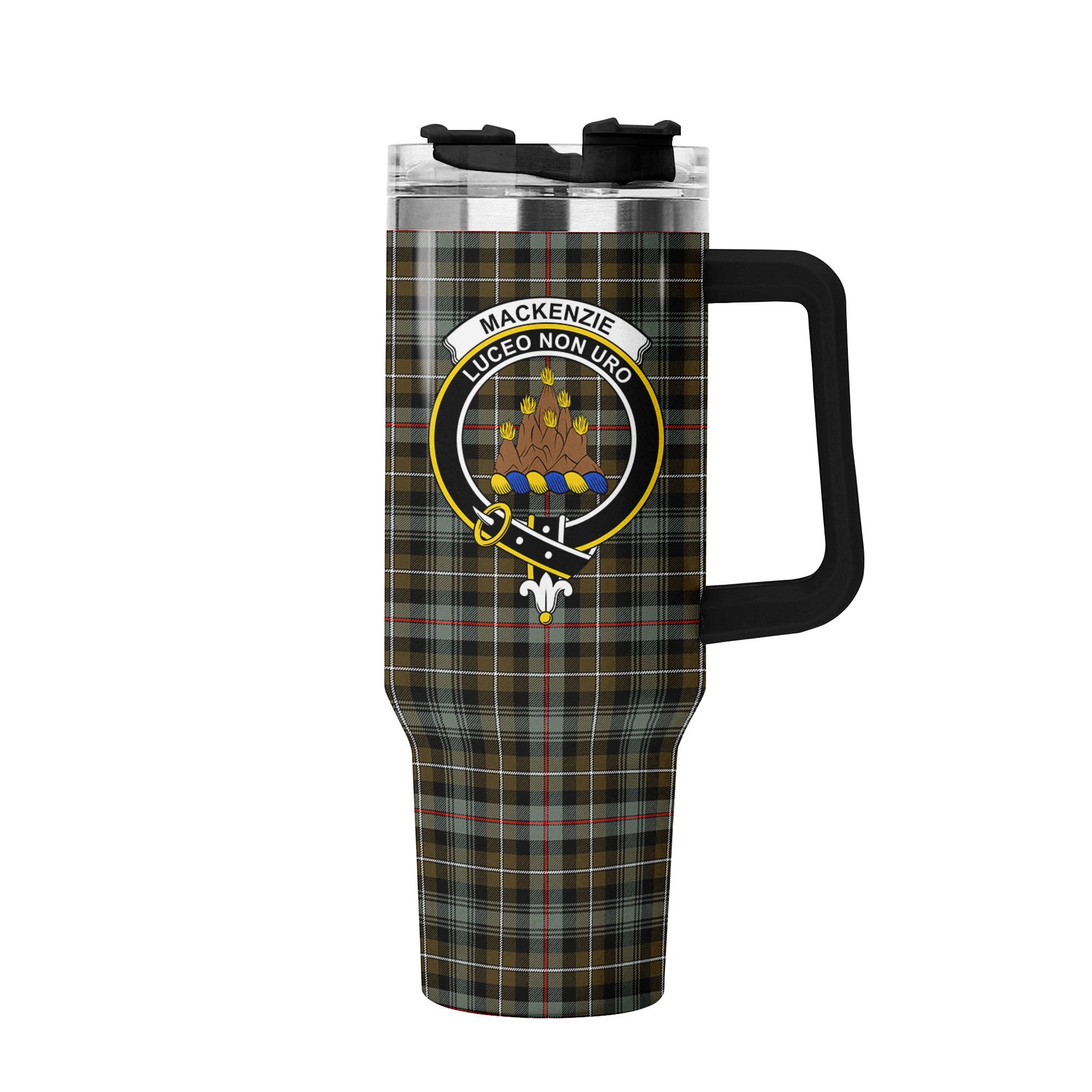 MacKenzie Weathered Tartan Crest 40 oz Insulated Tumbler with Handle