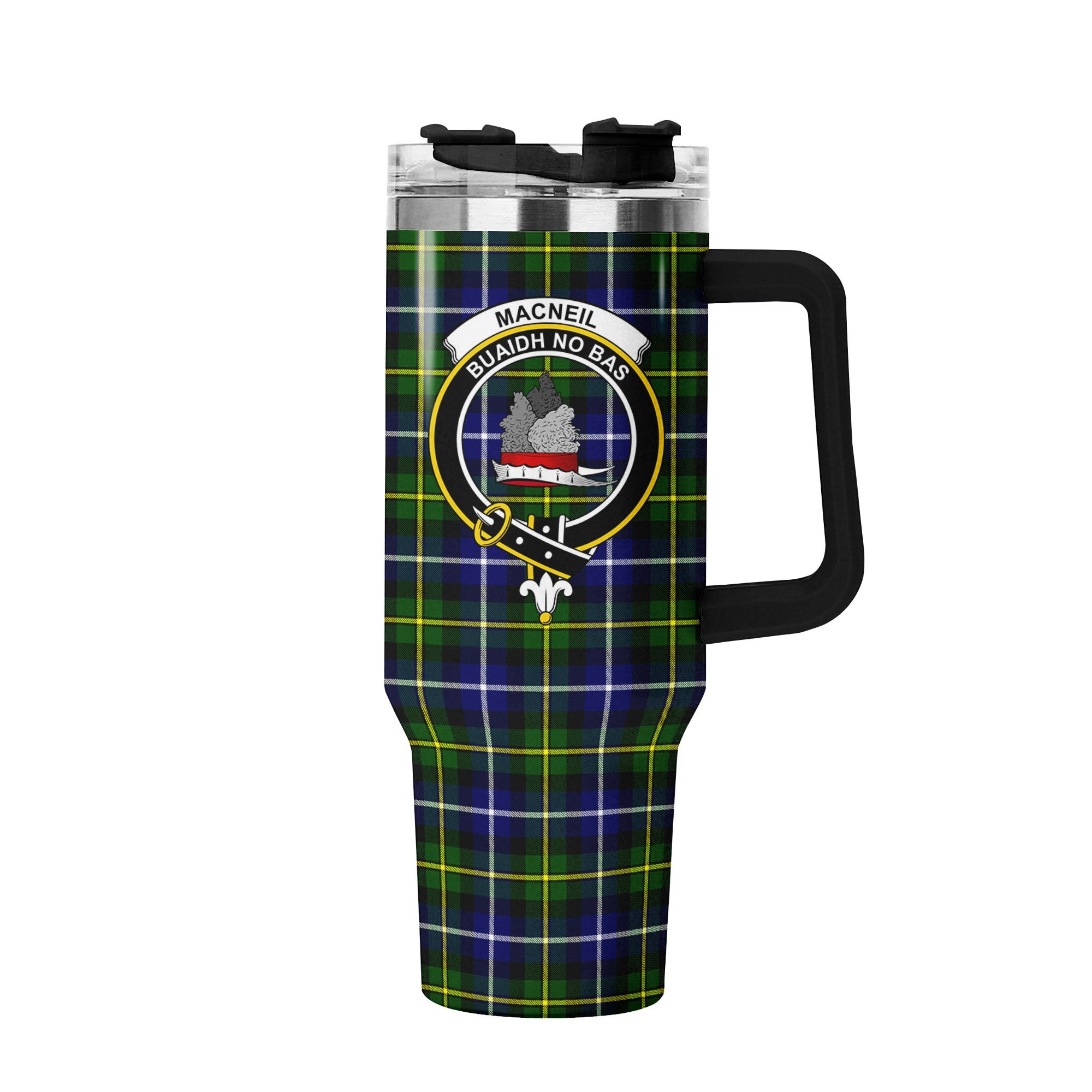 MacNeil of Barra Modern Tartan Crest 40 oz Insulated Tumbler with Handle