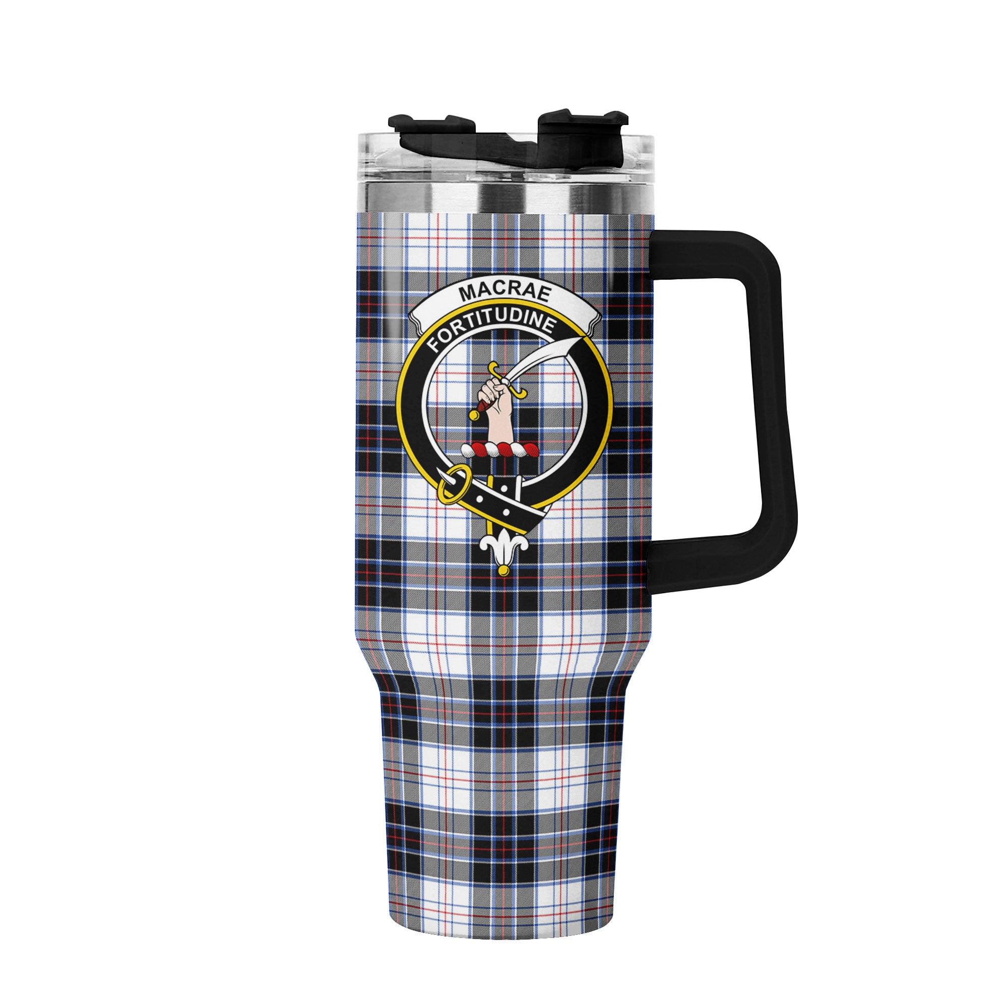 MacRae Dress Modern Tartan Crest 40 oz Insulated Tumbler with Handle
