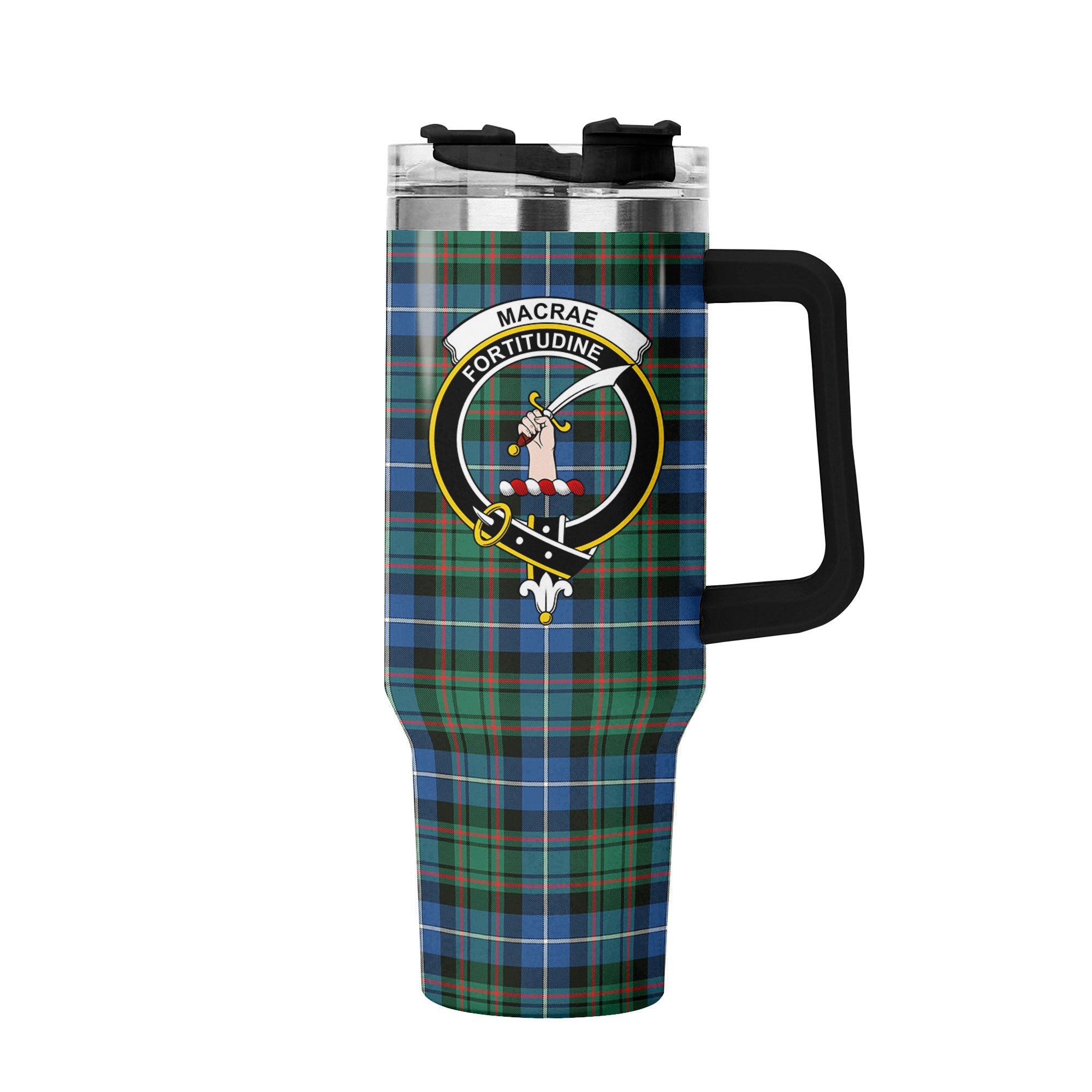 MacRae Hunting Ancient Tartan Crest 40 oz Insulated Tumbler with Handle