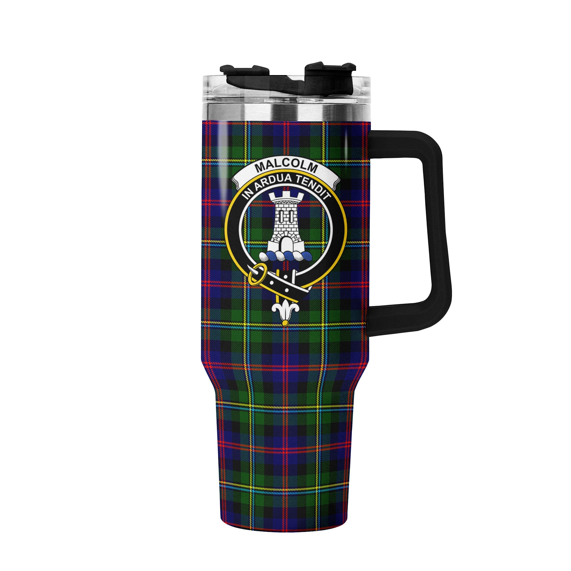 Malcolm (or MacCallum) Tartan Crest 40 oz Insulated Tumbler with Handle