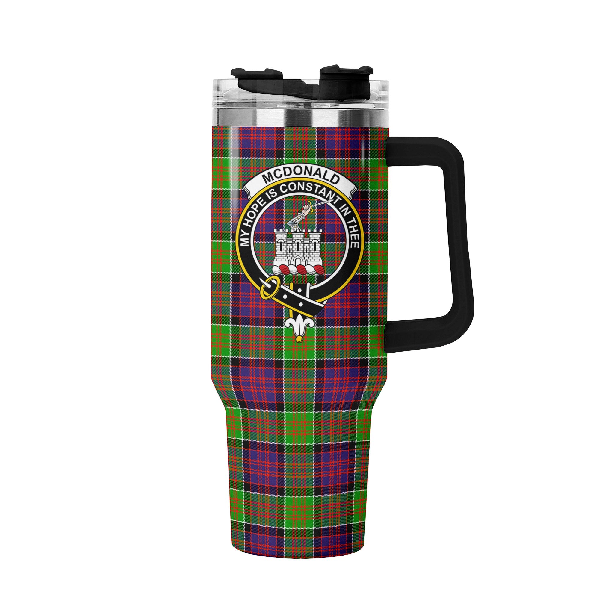 McDonald (Clan Ranald) Tartan Crest 40 oz Insulated Tumbler with Handle