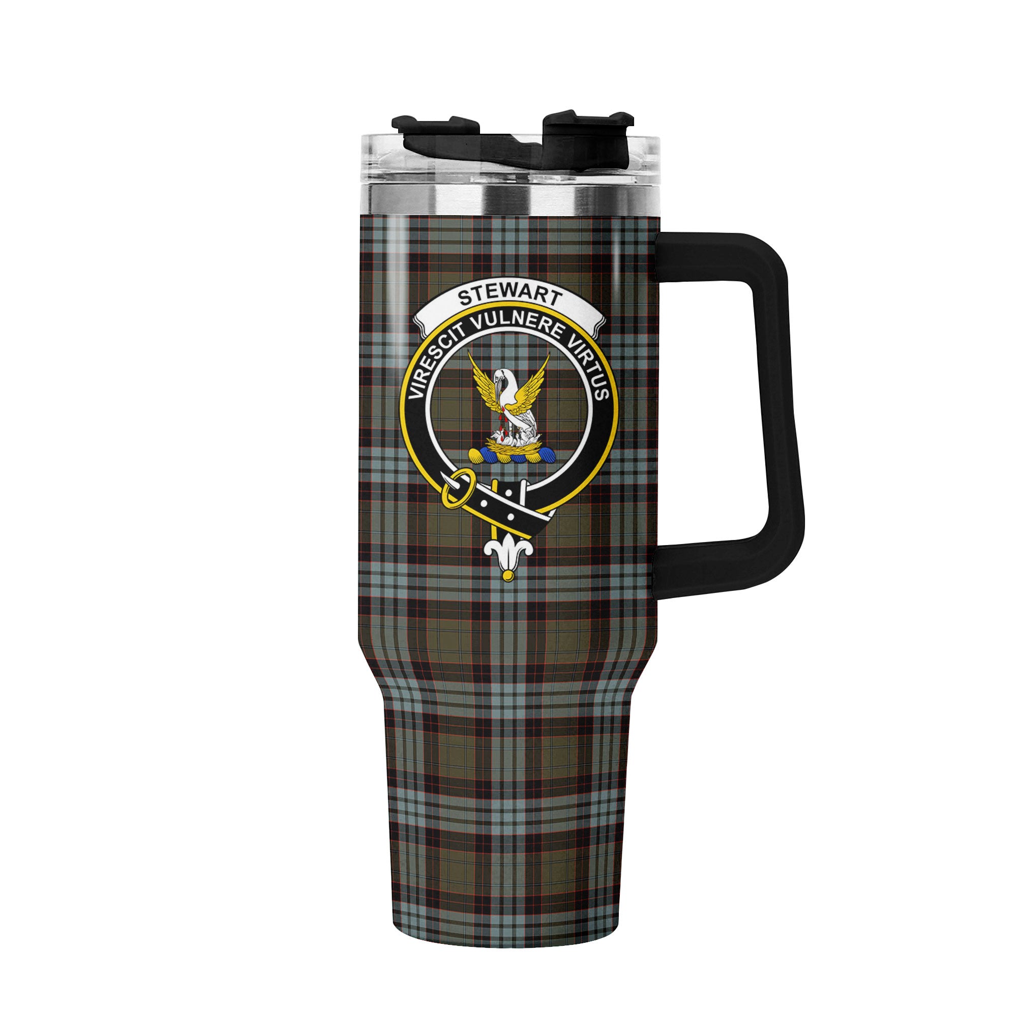 Stewart Old Weathered Tartan Crest 40 oz Insulated Tumbler with Handle