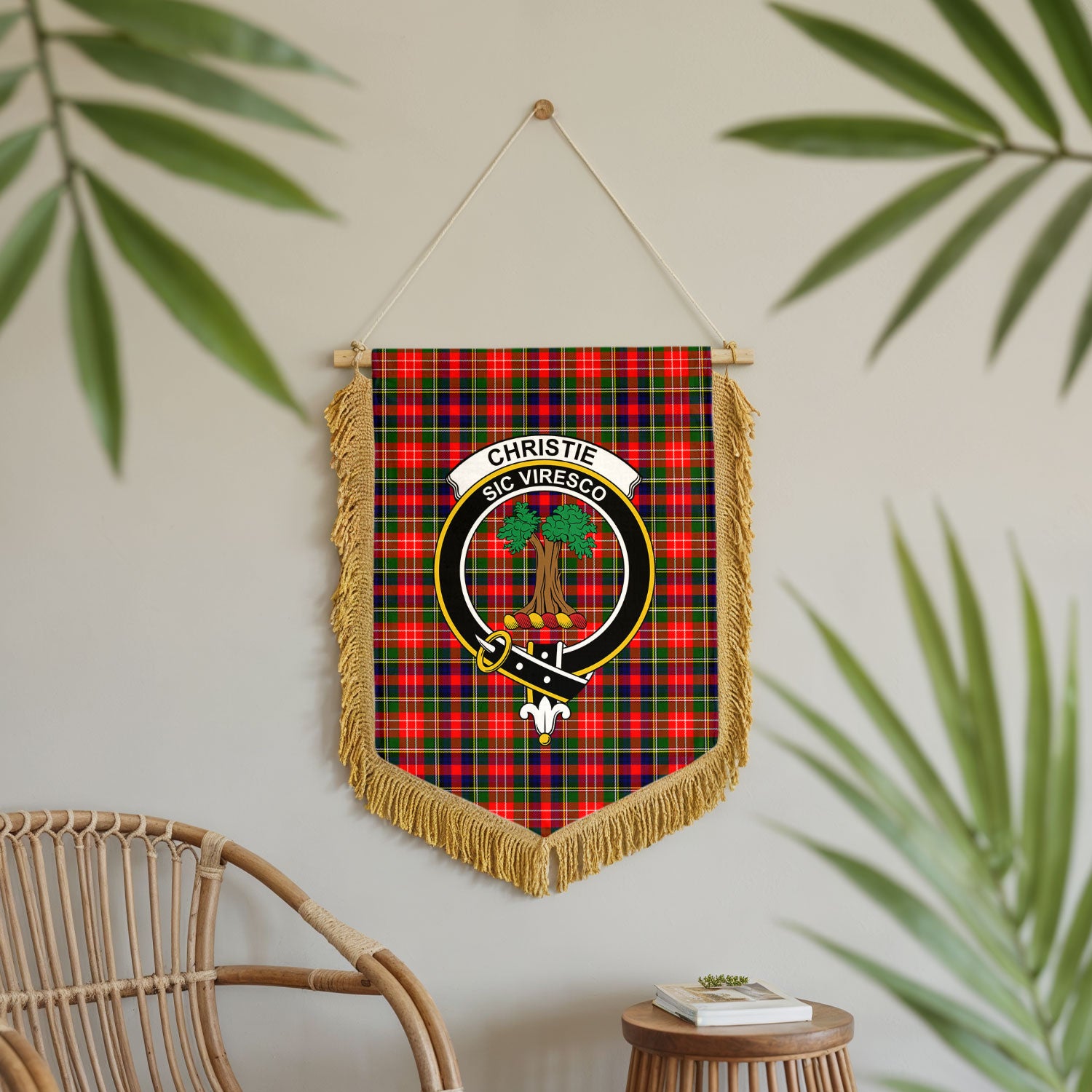 Christie Tartan Crest Wall Hanging Banner - Wood Pole