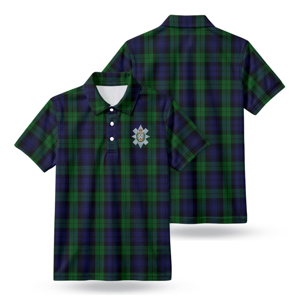Black Watch Tartan Crest Birdseye Mesh Polo Shirt