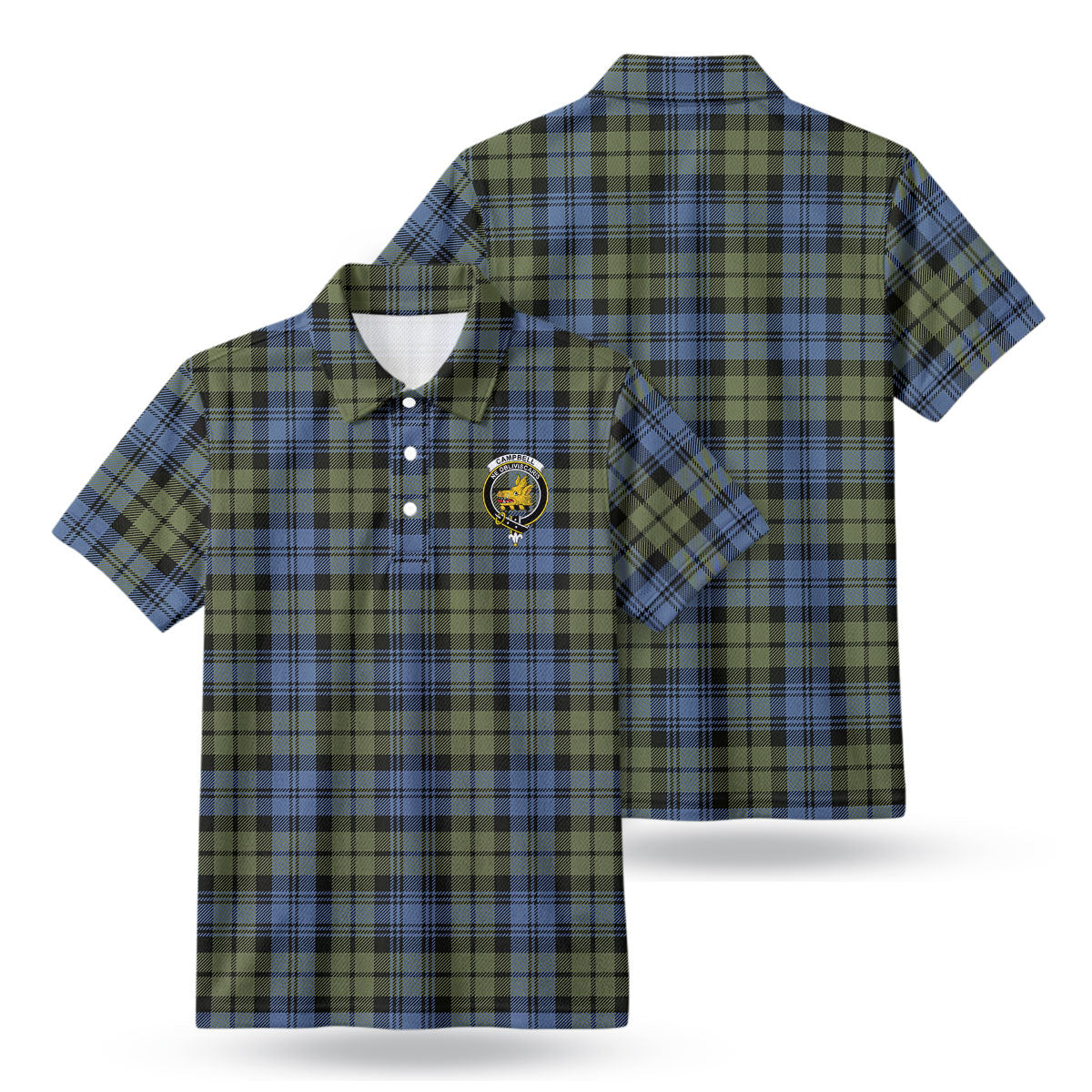 Campbell Faded Tartan Crest Birdseye Mesh Polo Shirt