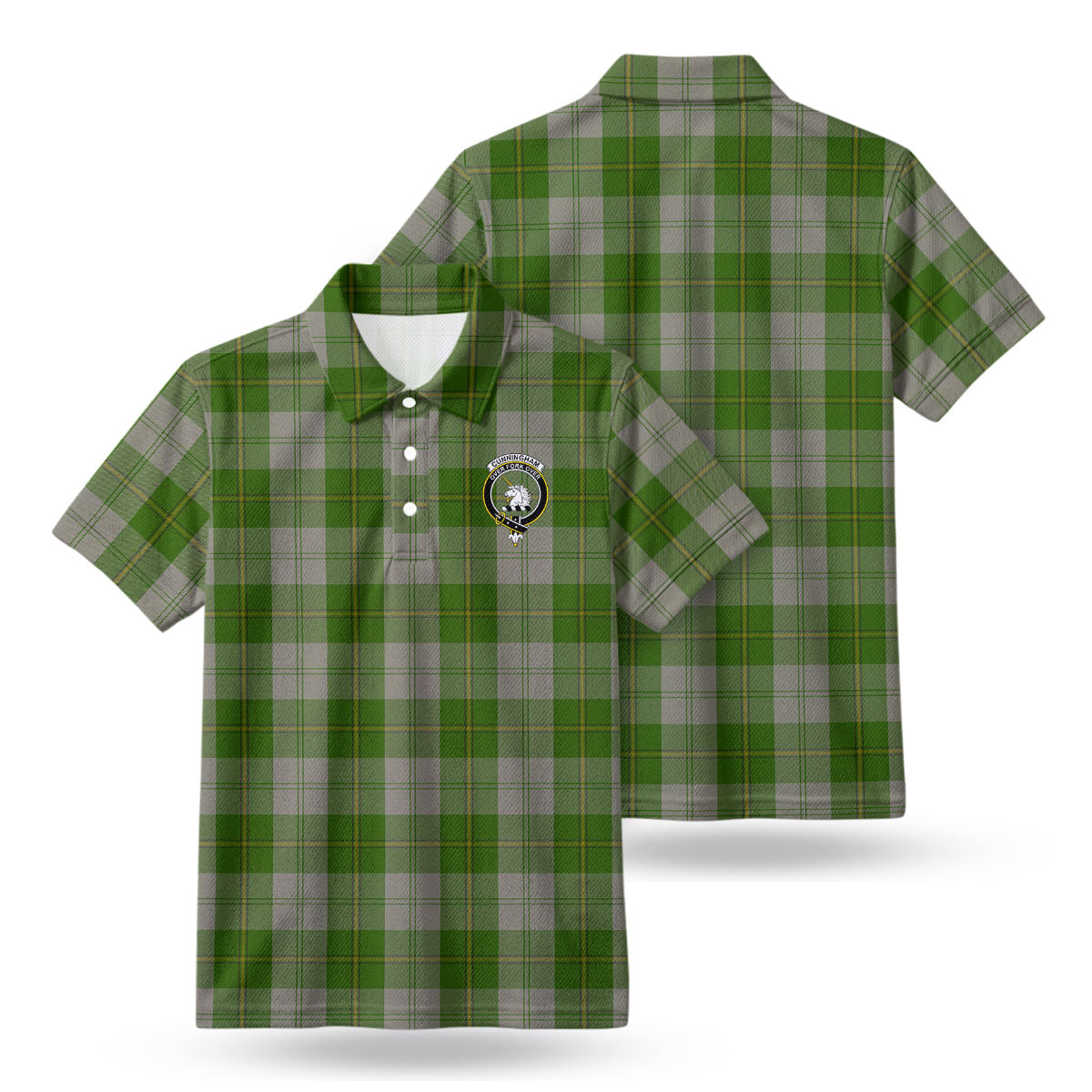Cunningham Dress Green Dancers Tartan Crest Birdseye Mesh Polo Shirt