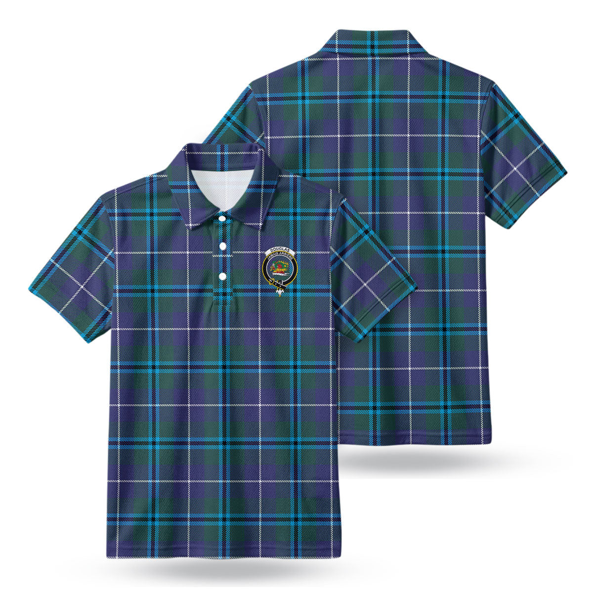 Douglas Modern Tartan Crest Birdseye Mesh Polo Shirt