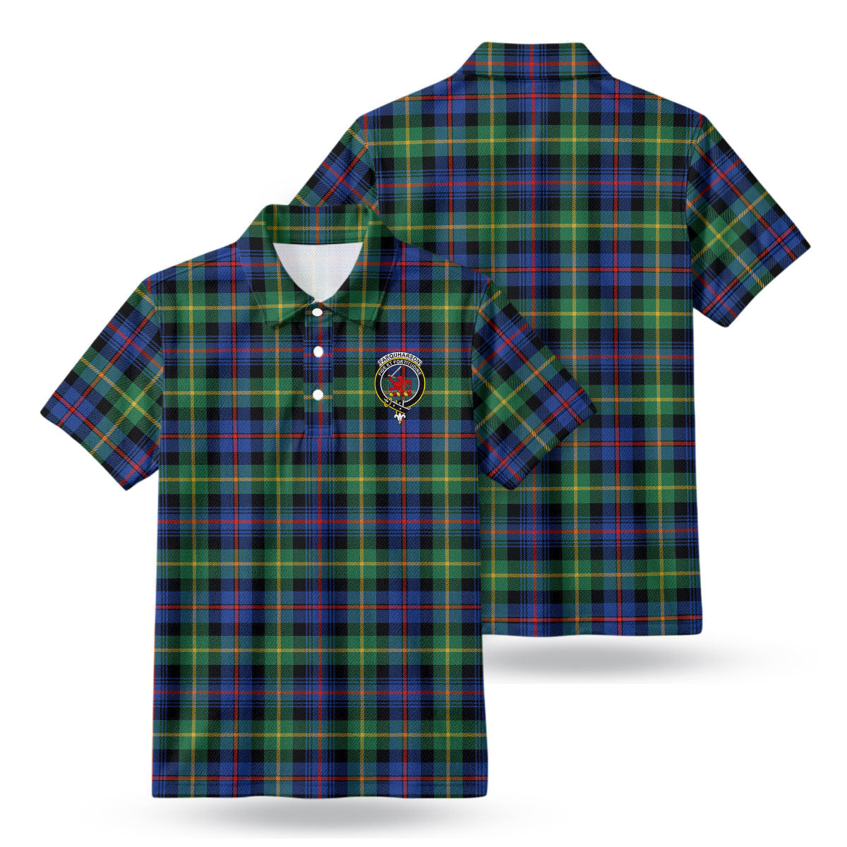 Farquharson Ancient Tartan Crest Birdseye Mesh Polo Shirt