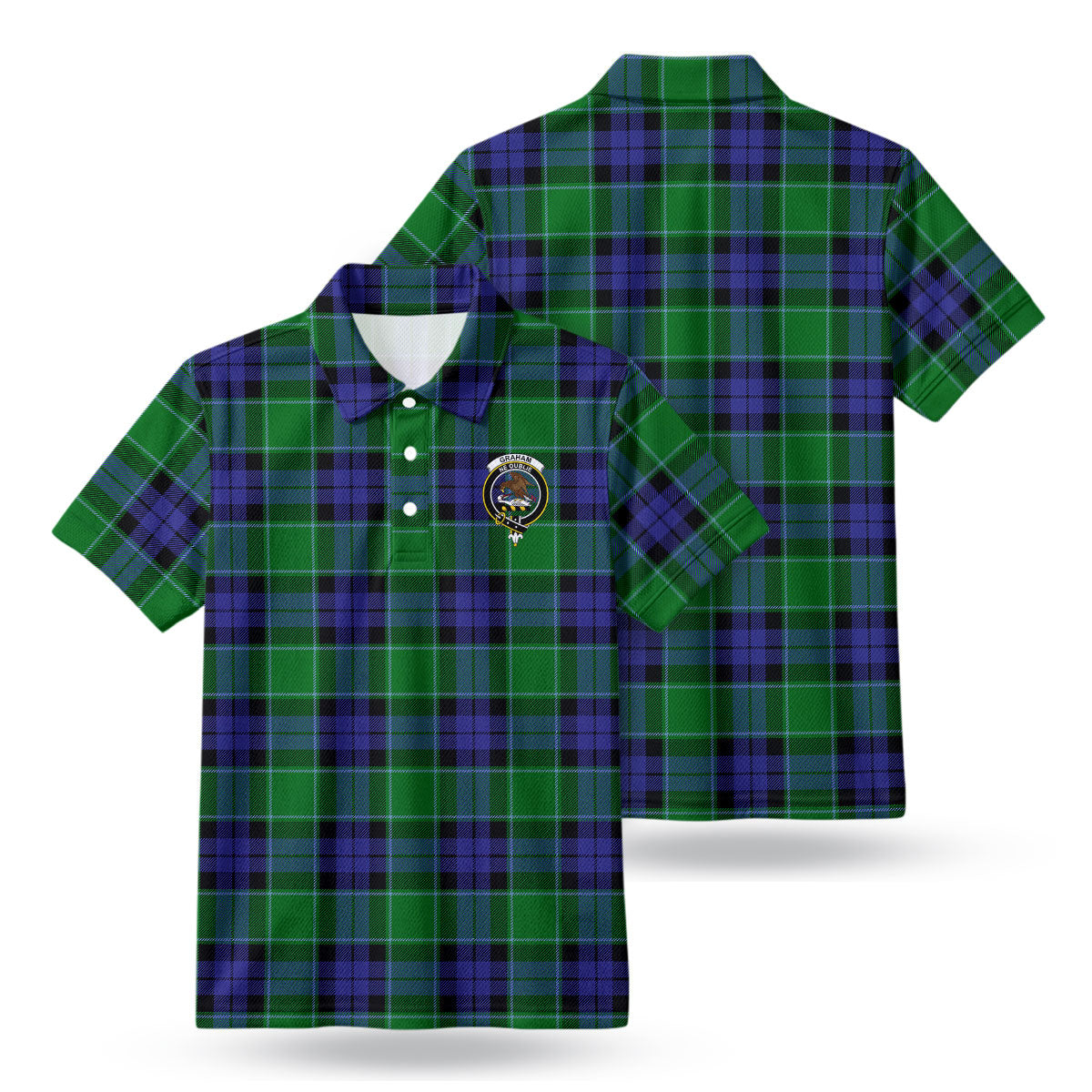 Graham of Menteith Modern Tartan Crest Birdseye Mesh Polo Shirt