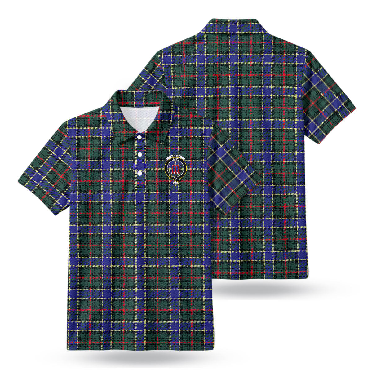 Ogilvie Hunting Modern Tartan Crest Birdseye Mesh Polo Shirt