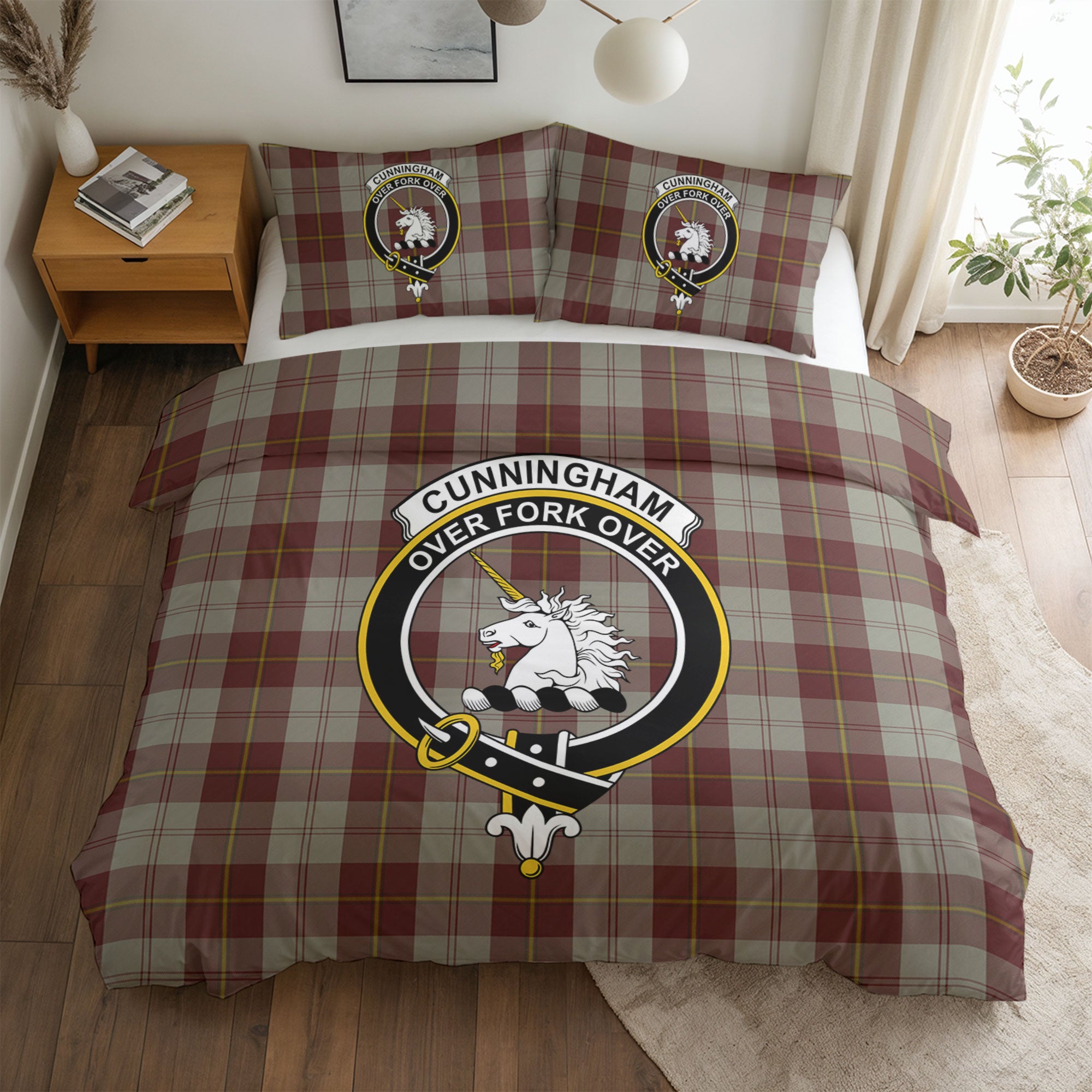 Cunningham Burgundy Dancers Tartan Crest Bedding Set