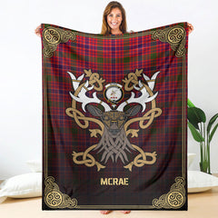 McRae Modern Tartan Crest Premium Blanket - Celtic Stag style