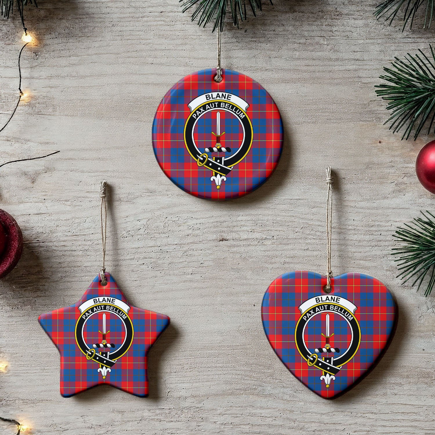 Blane Tartan Crest Christmas Ceramic Ornament