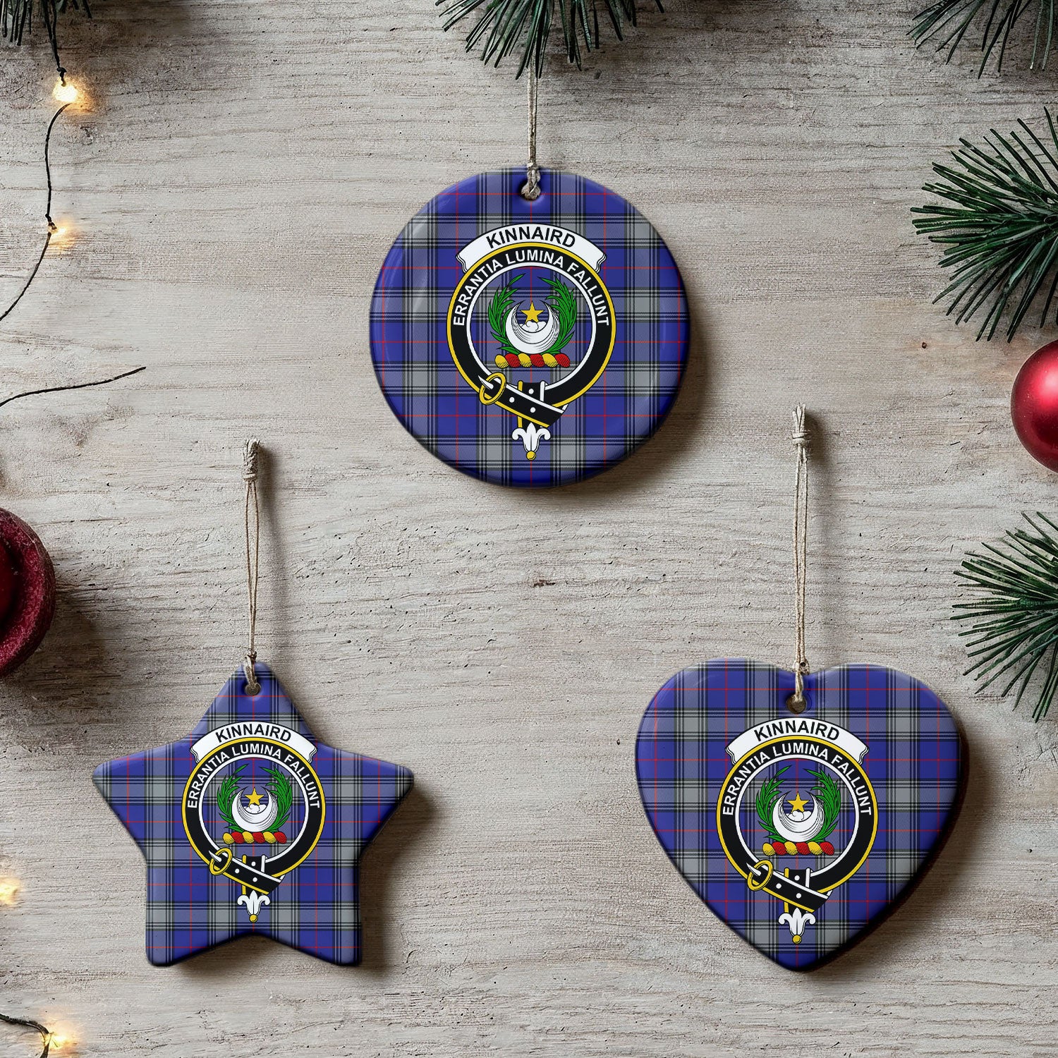 Kinnaird Tartan Crest Christmas Ceramic Ornament