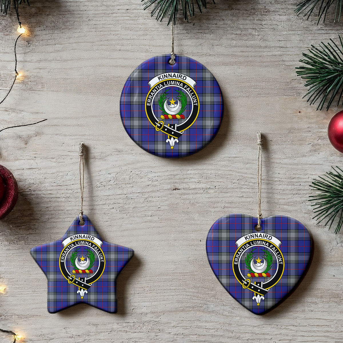 Kinnaird Tartan Crest Christmas Ceramic Ornament