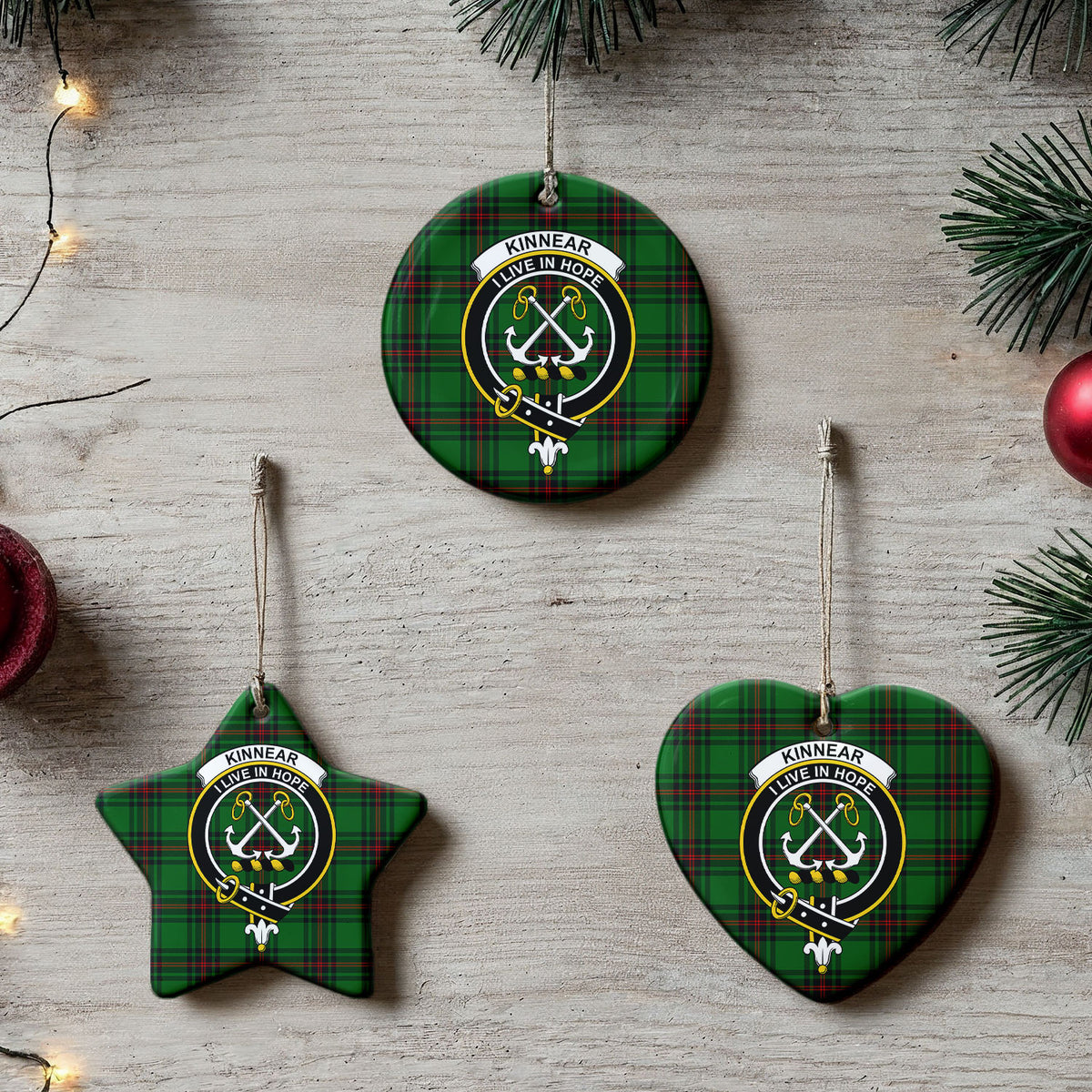 Kinnear Tartan Crest Christmas Ceramic Ornament