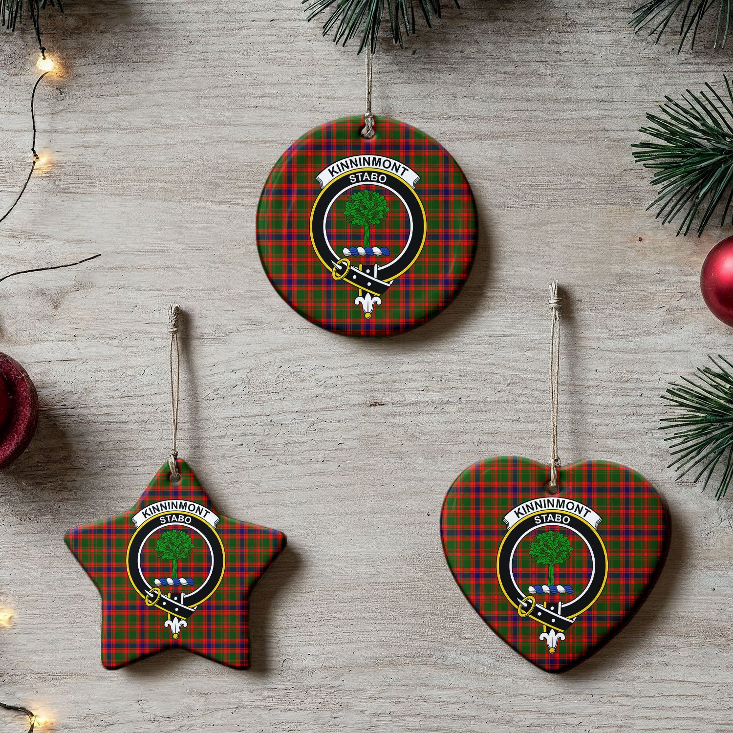 Kinninmont Tartan Crest Christmas Ceramic Ornament