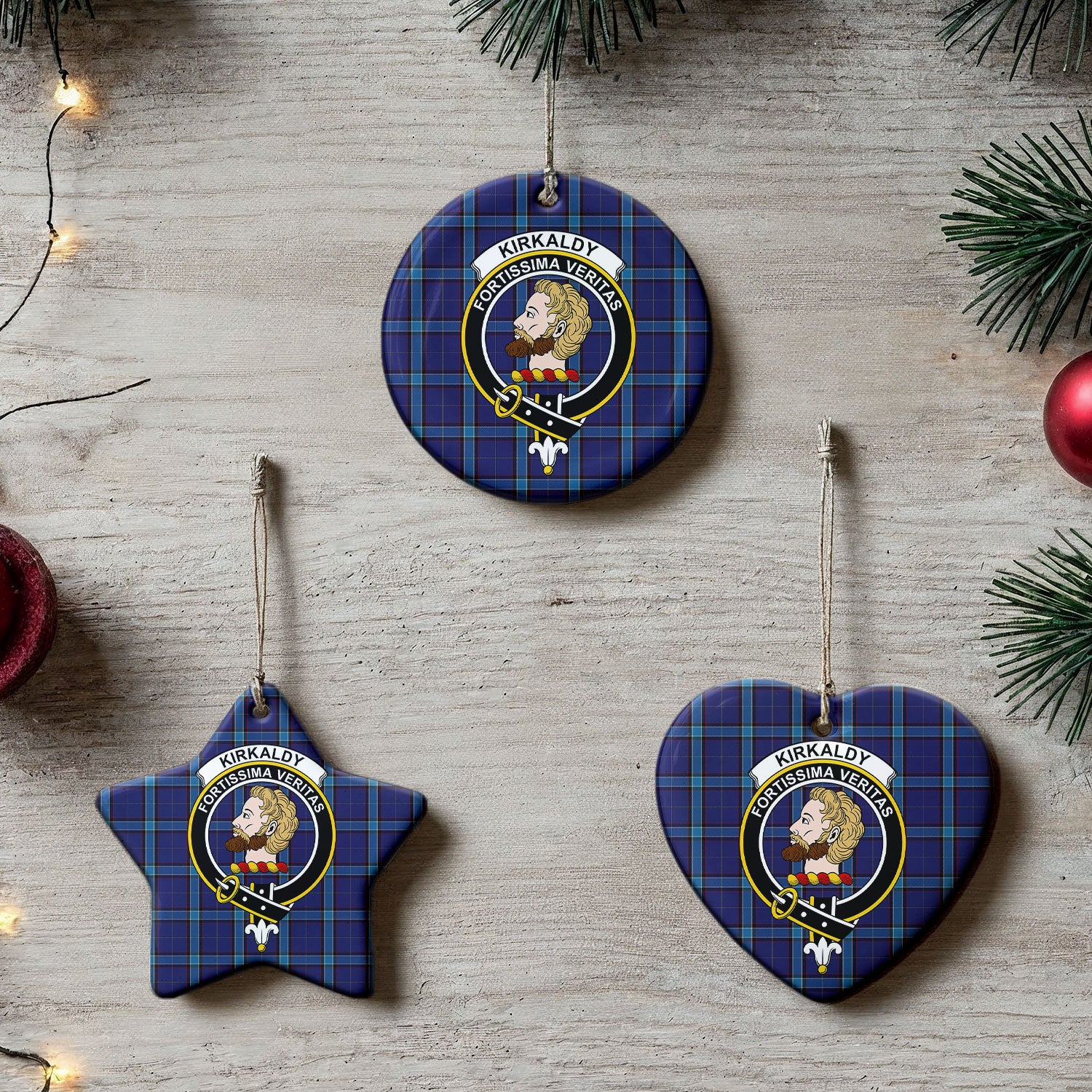 Kirkaldy Tartan Crest Christmas Ceramic Ornament
