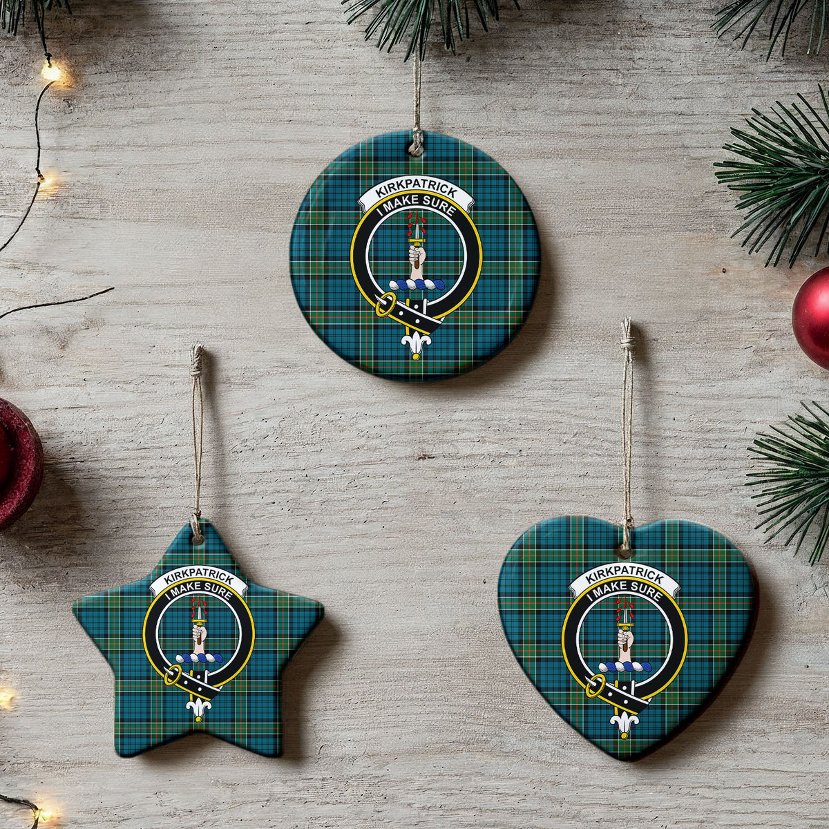 Kirkpatrick Ancient Tartan Crest Christmas Ceramic Ornament
