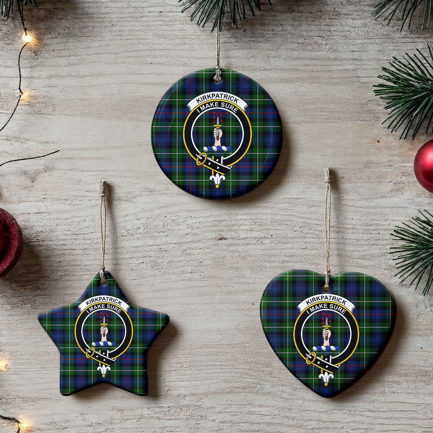Kirkpatrick Tartan Crest Christmas Ceramic Ornament