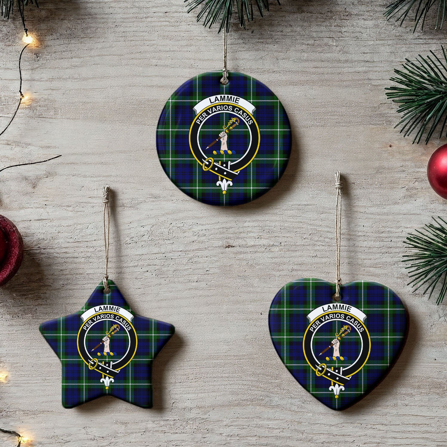 Lammie Tartan Crest Christmas Ceramic Ornament