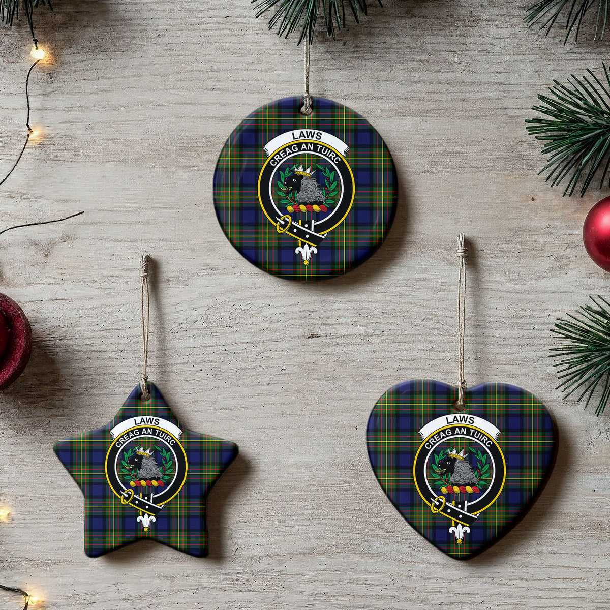 Laws Tartan Crest Christmas Ceramic Ornament