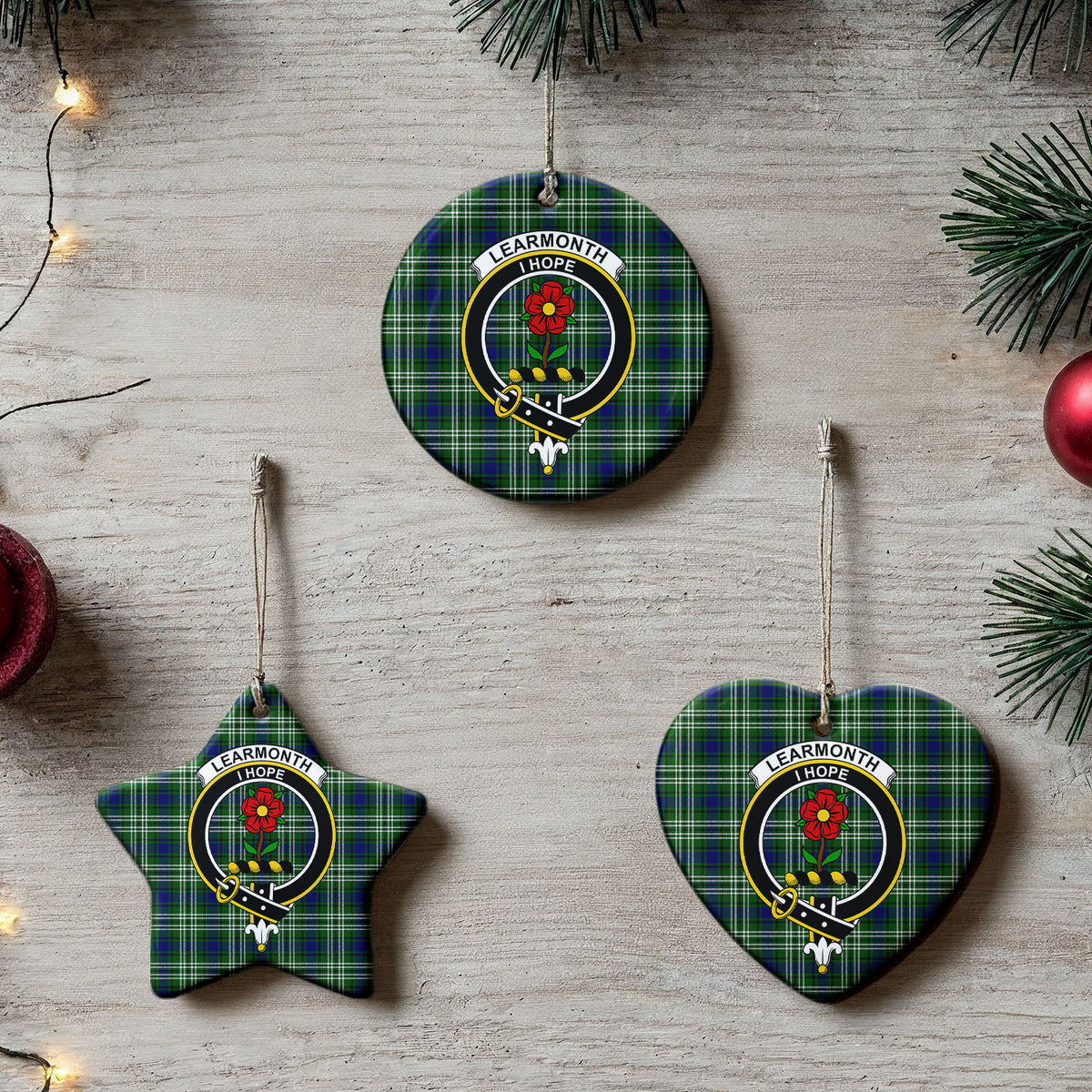 Learmonth Tartan Crest Christmas Ceramic Ornament