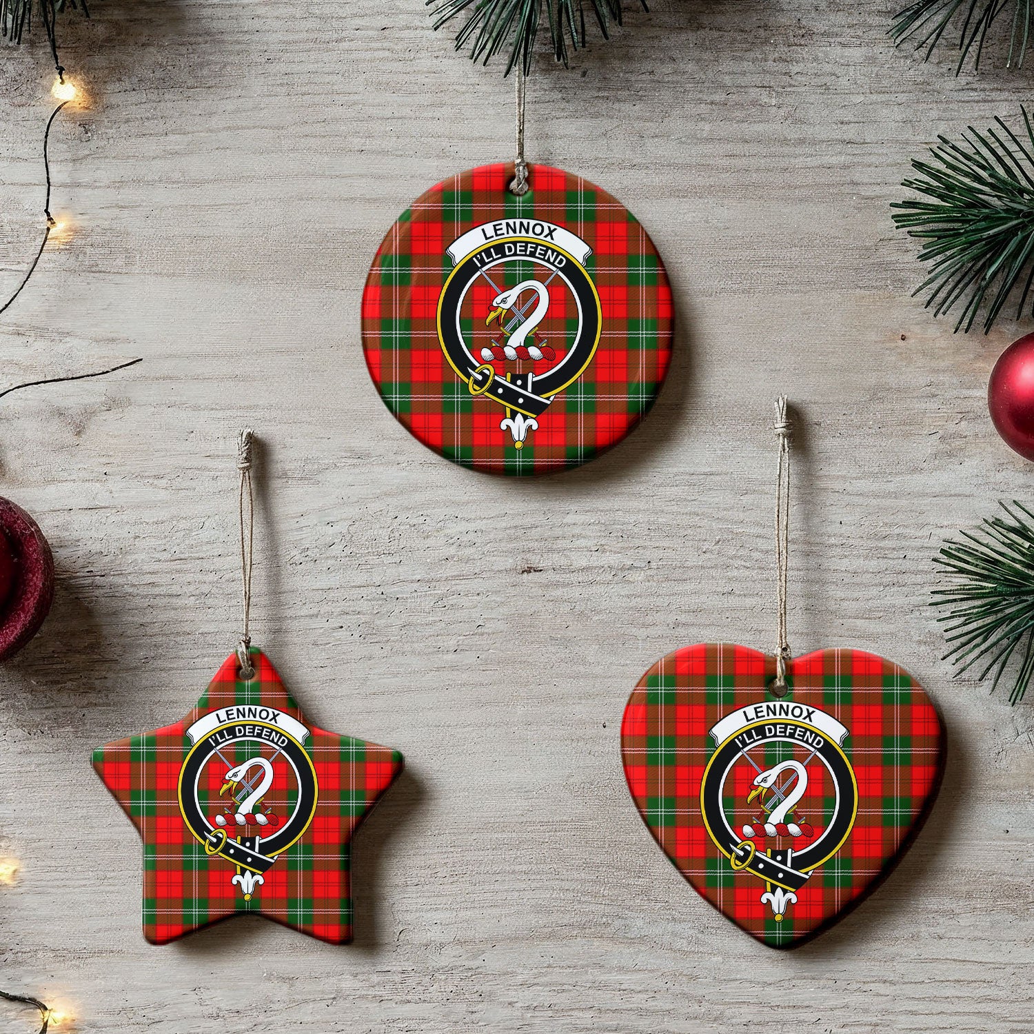 Lennox Tartan Crest Christmas Ceramic Ornament