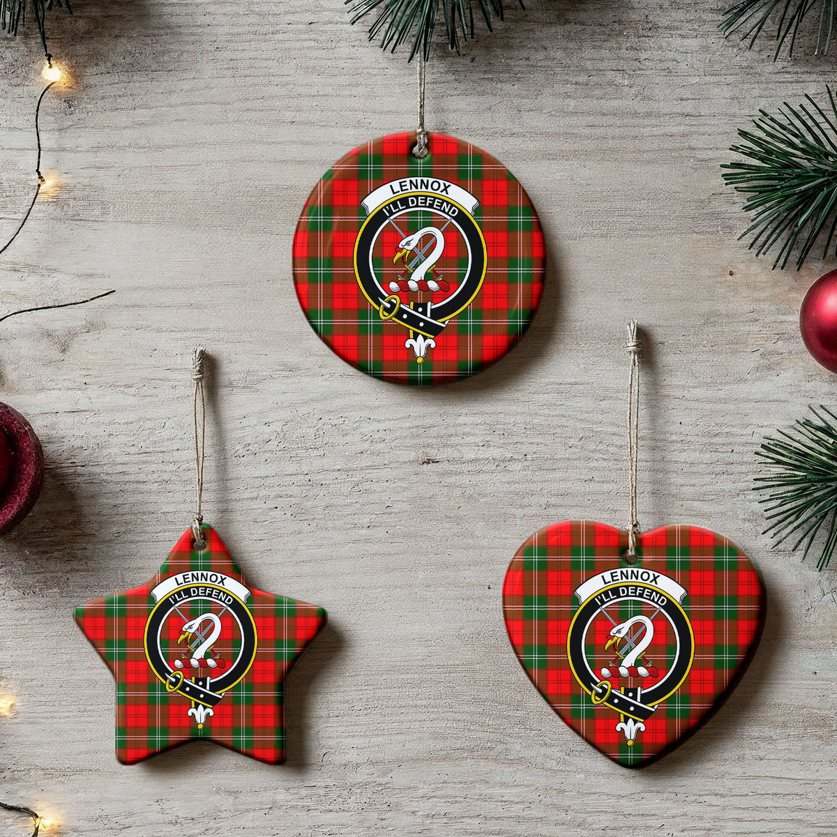 Lennox Tartan Crest Christmas Ceramic Ornament