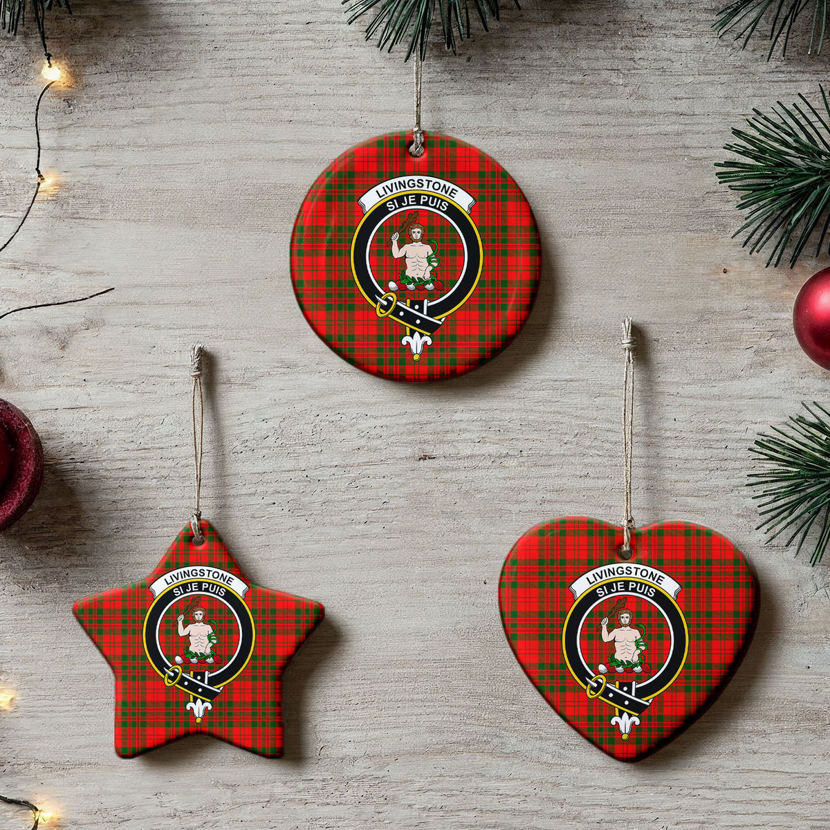 Livingstone Tartan Crest Christmas Ceramic Ornament