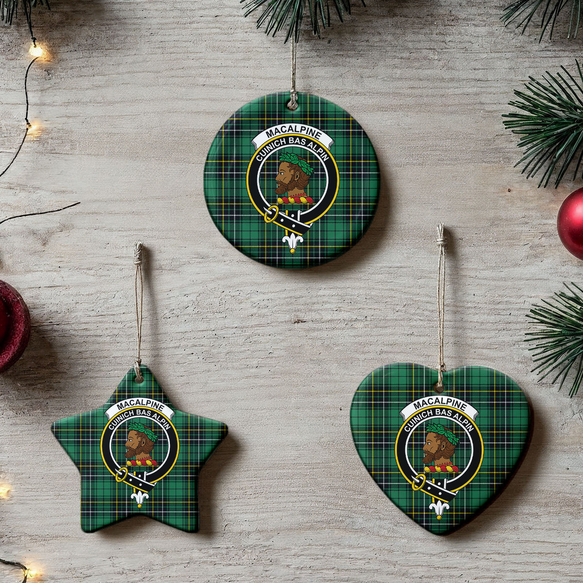 MacAlpine Ancient Tartan Crest Christmas Ceramic Ornament