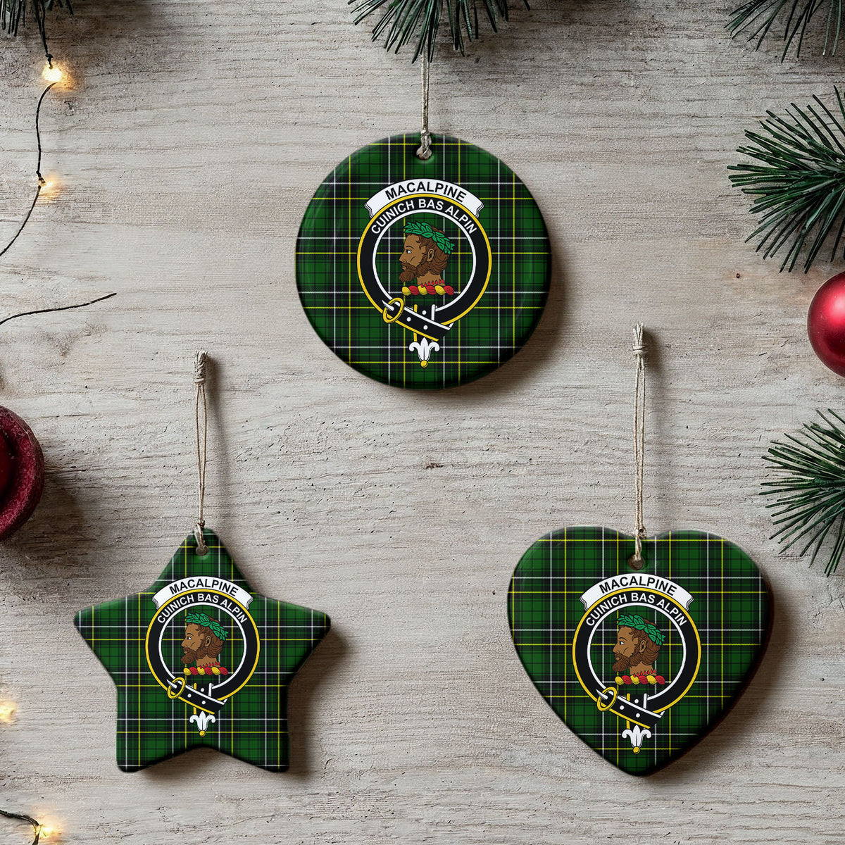 MacAlpine Modern Tartan Crest Christmas Ceramic Ornament