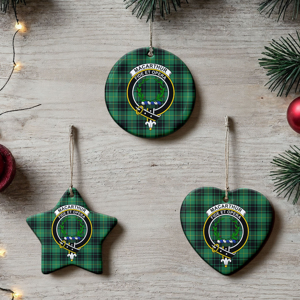 MacArthur Ancient Tartan Crest Christmas Ceramic Ornament