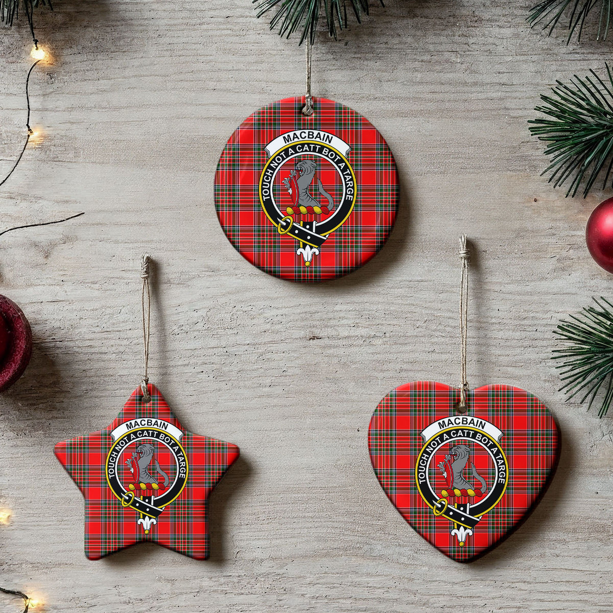 MacBain Tartan Crest Christmas Ceramic Ornament