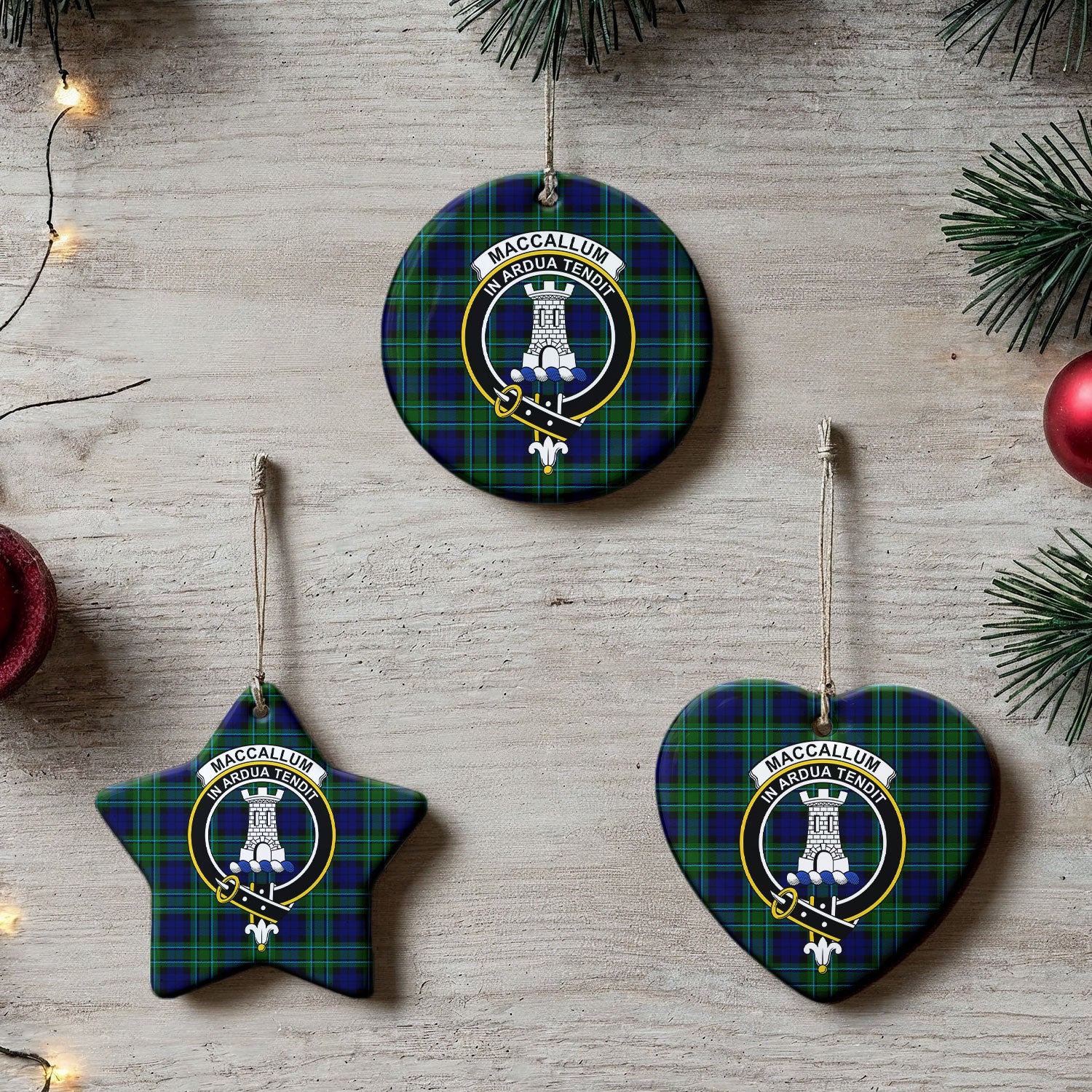 MacCallum Modern Tartan Crest Christmas Ceramic Ornament