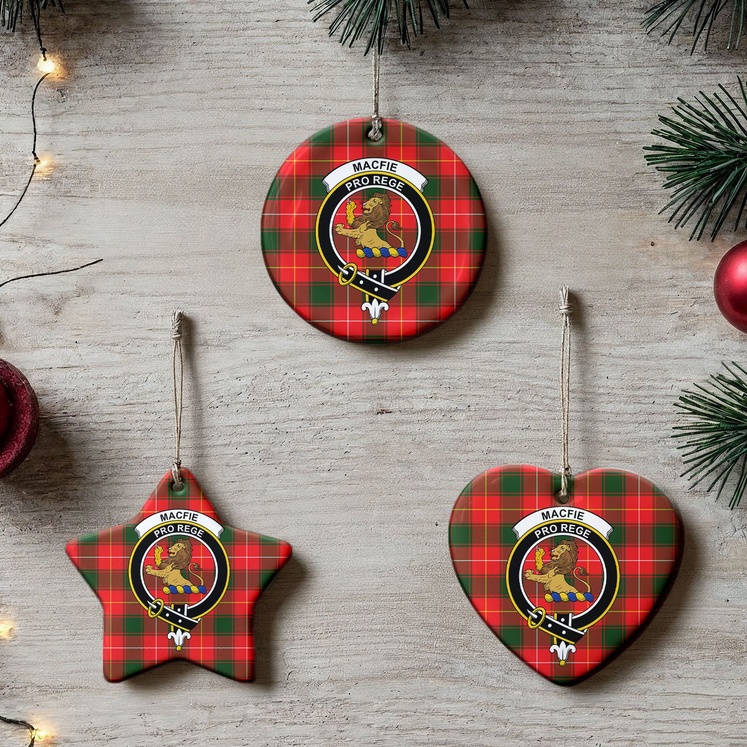 MacFie Tartan Crest Christmas Ceramic Ornament