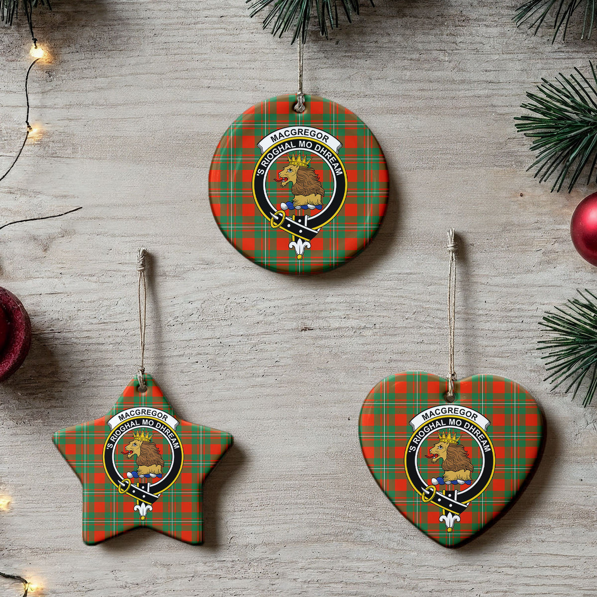 MacGregor Ancient Tartan Crest Christmas Ceramic Ornament