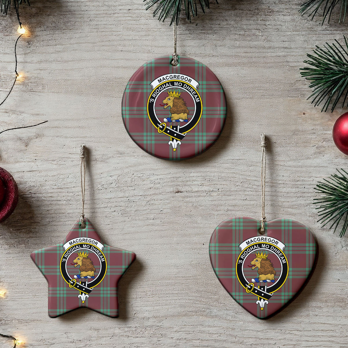 MacGregor Hunting Ancient Tartan Crest Christmas Ceramic Ornament